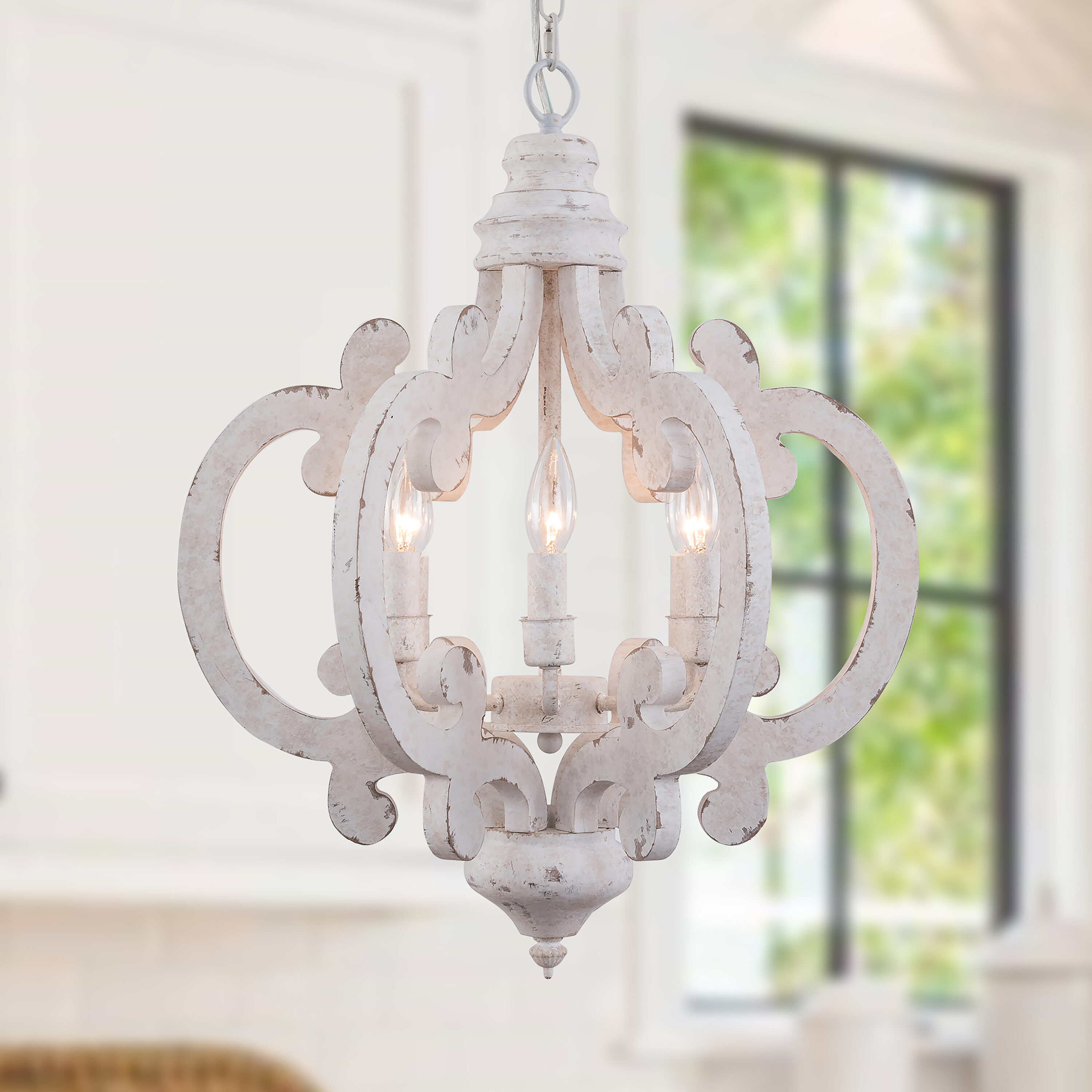 Cusp Barn FC4002 6-Light Distressed White Farmhouse Dry Rated Chandelier in  the Chandeliers department at