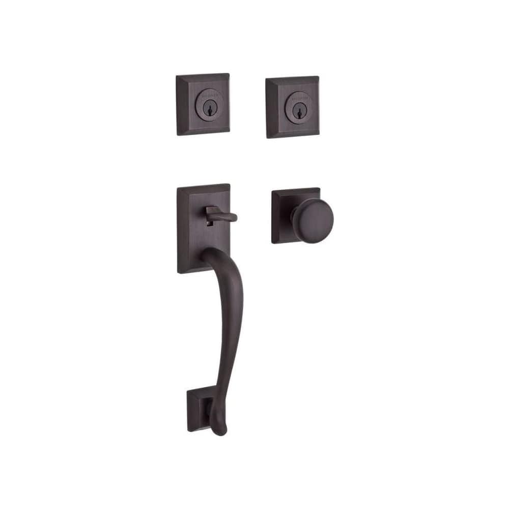 Baldwin DC.NAPXROU.TSR Napa Standard C Keyway Double Cylinder Keyed Entry Handleset with Traditional Square Rose and Round Knob on Interior #DCNAPXROUTSR112