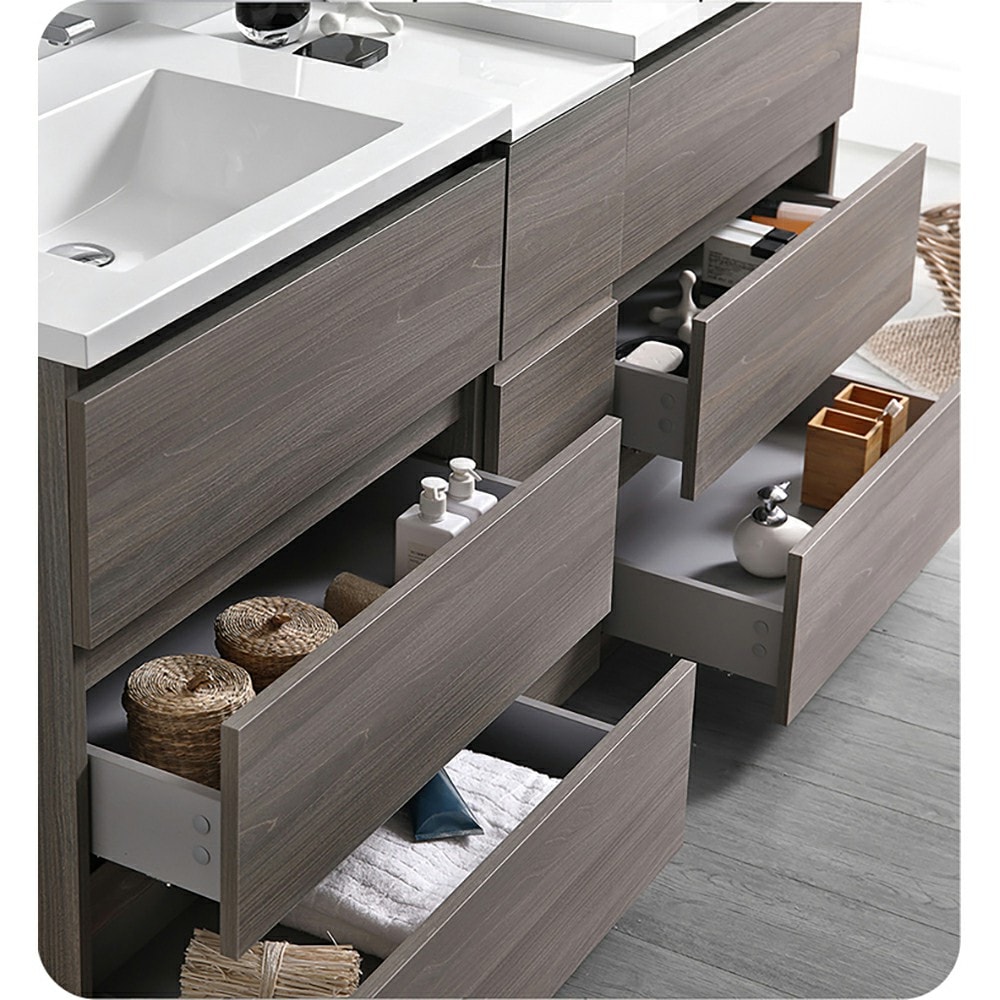 Fresca Lazzaro 72-in Gray Wood- 3 Pcs Bathroom Vanity Base Cabinet ...