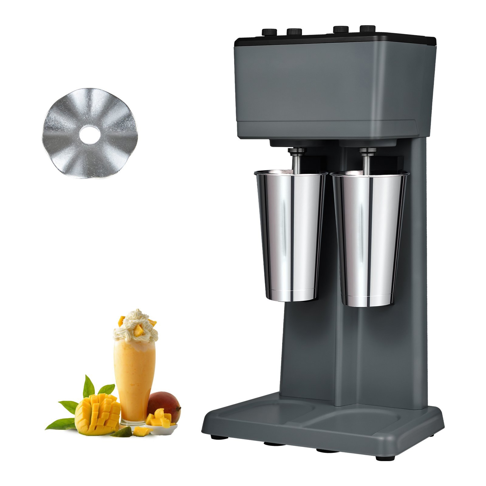 Mecale YAS-14N0ZK SUS304 Stainless Steel 375W x 2 Commercial Milkshake Maker Dual Head with 2x 820-mL Cup 3-Speed and 10-Minute Timer Silver