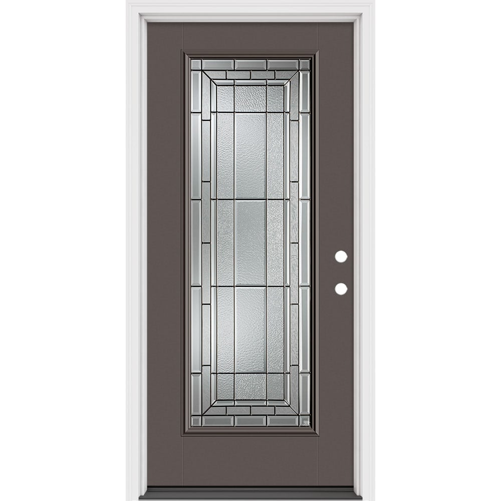 Masonite 631332 Sequence 36-in x 80-in x 4-9/16-in Fiberglass Full lite Left-hand inswing Timber Gray Painted Prehung Front Door with Brickmould Insulating core