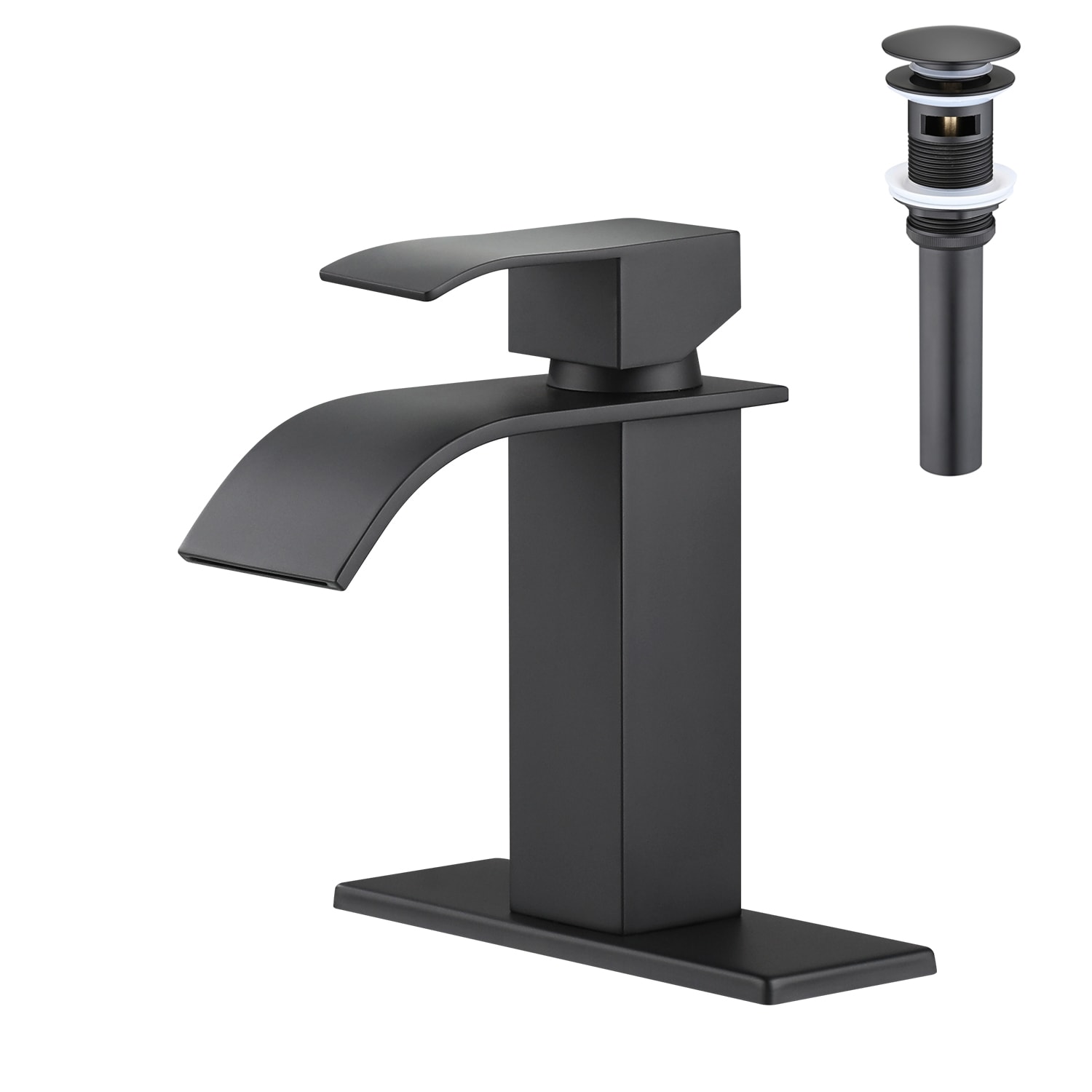 LUXEYARD - Waterfall Spout Bathroom Sink Single Handle Faucet with Pop-Up Drain with Overflow