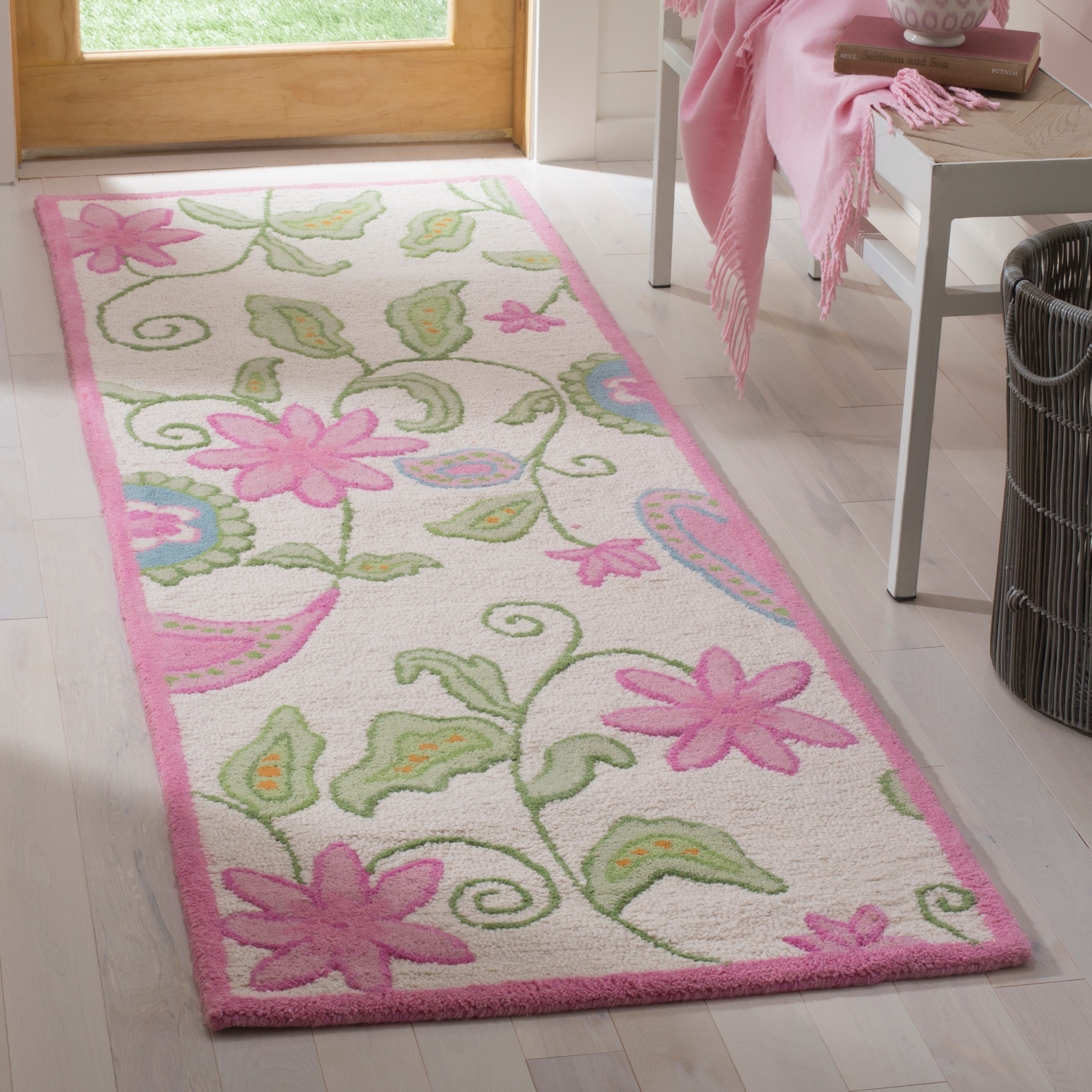  Sfk351 Ivory/Pink Kids 2ft-3in x 9ft Runner Rug
