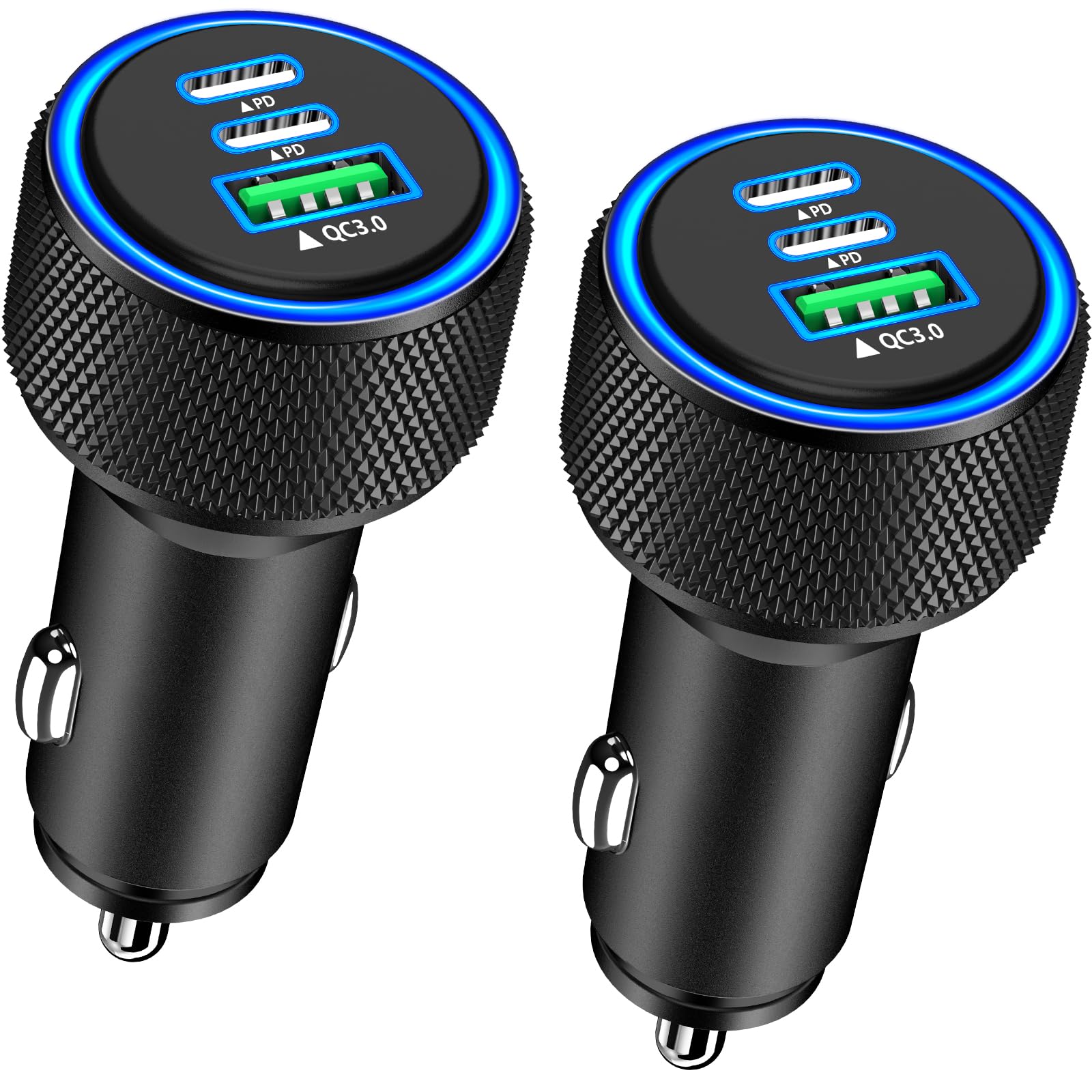 Adrinfly  USB C Car Charger 3 Port 67W Dual PD USB C and USB A Fast Car Power Adapter Compatible with iPhone 17 16 15 Galaxy S25 S24 Pixel and