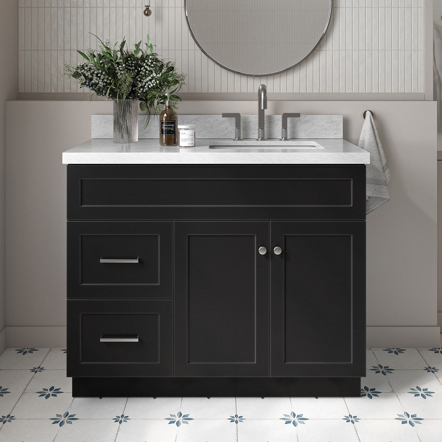 ARIEL F043SRCWRVOBLK Hamlet 43-in Black Undermount Single sink Bathroom Vanity with Carrara White Marble Marble Top