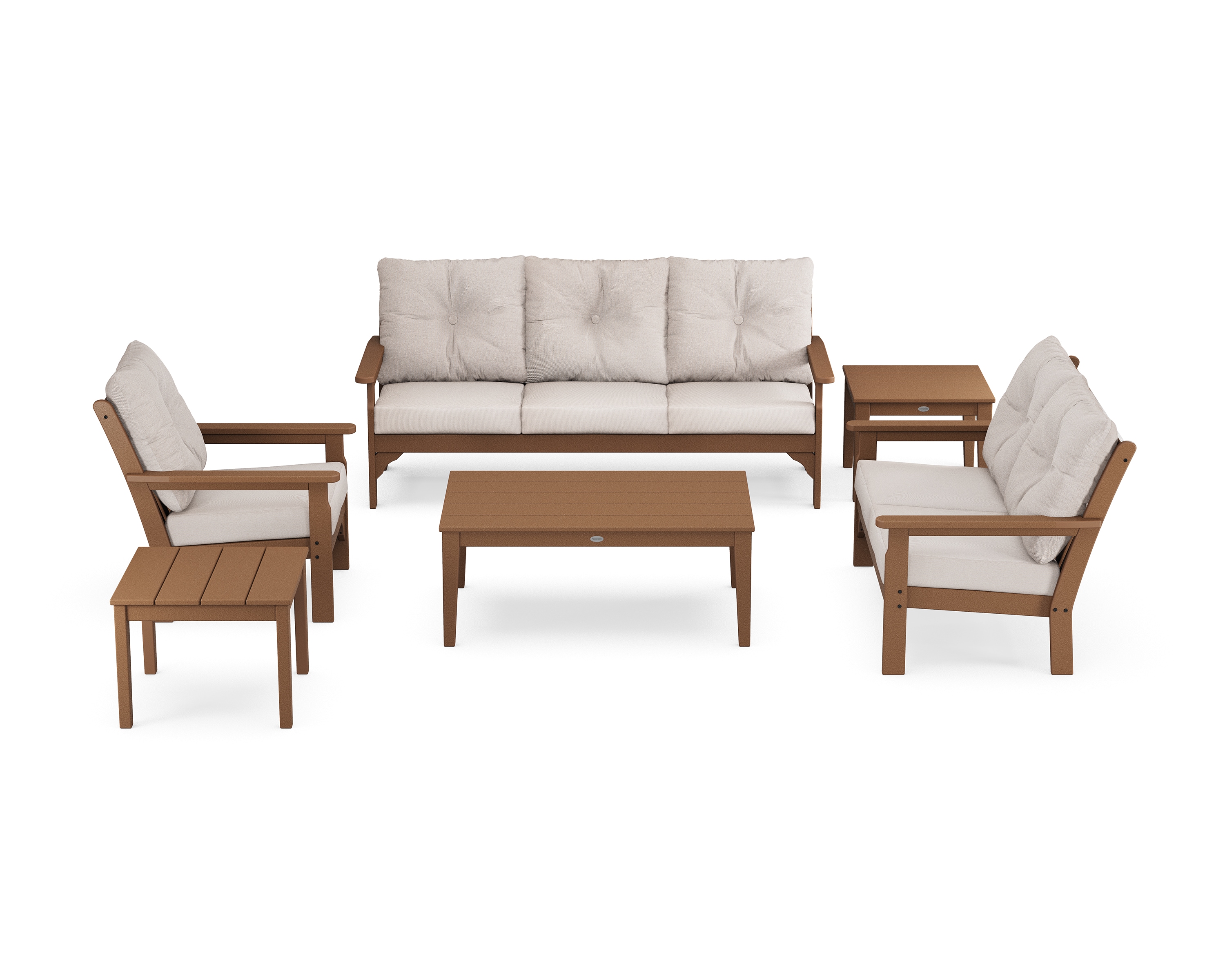 POLYWOOD PWS316-2-TE145999 Vineyard 6 -Piece Patio Sofa Conversation Set with Tan Revolution Cushions