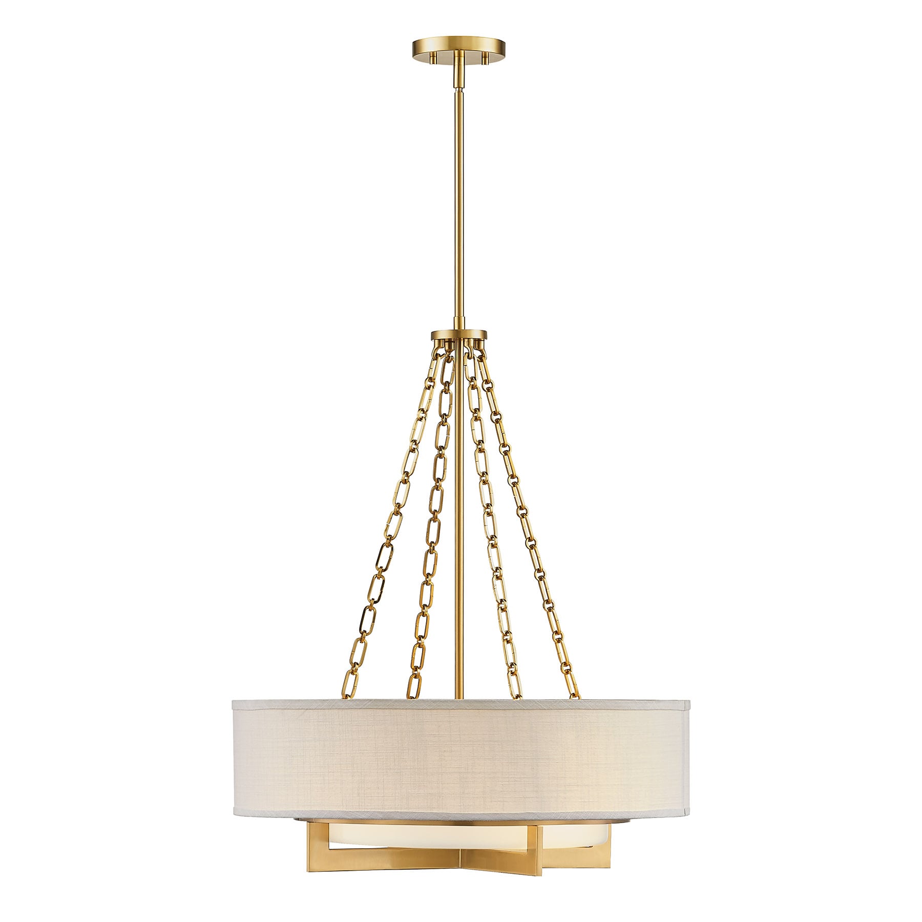 Savoy House Brentwood 4 -Light Warm Brass Traditional White glass Linen Drum Medium Hanging Pendant Light