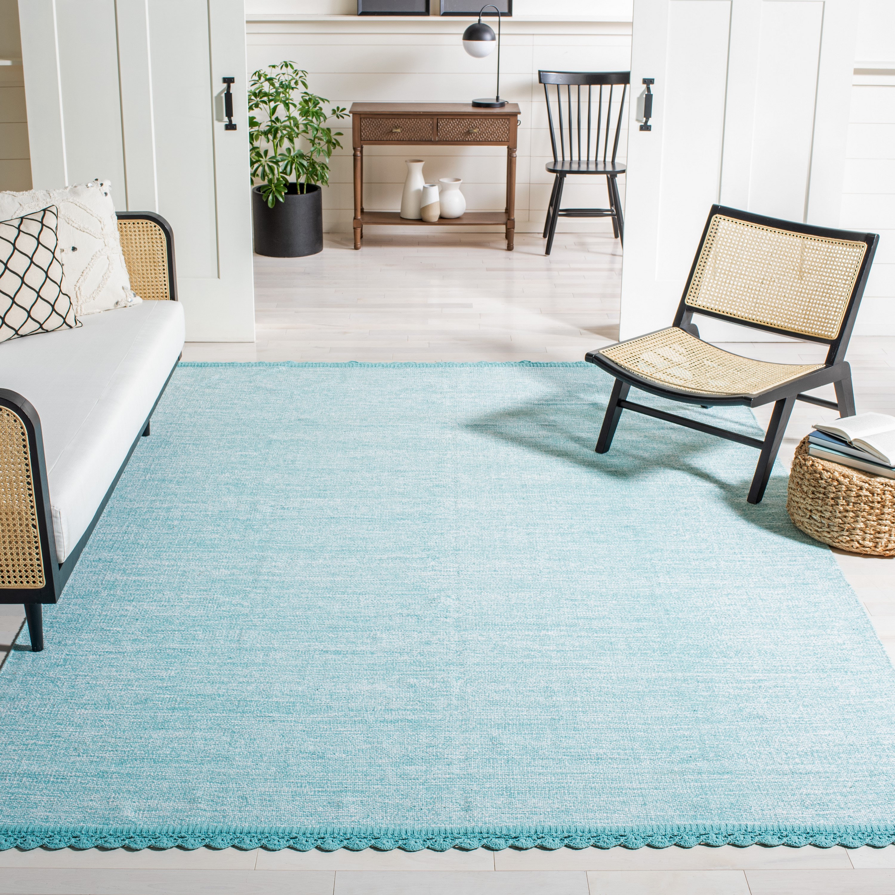 Safavieh MTK615E-3 Montauk Alburg 3 x 5 (ft) Cotton Turquoise Rectangular Indoor Coastal Throw rug