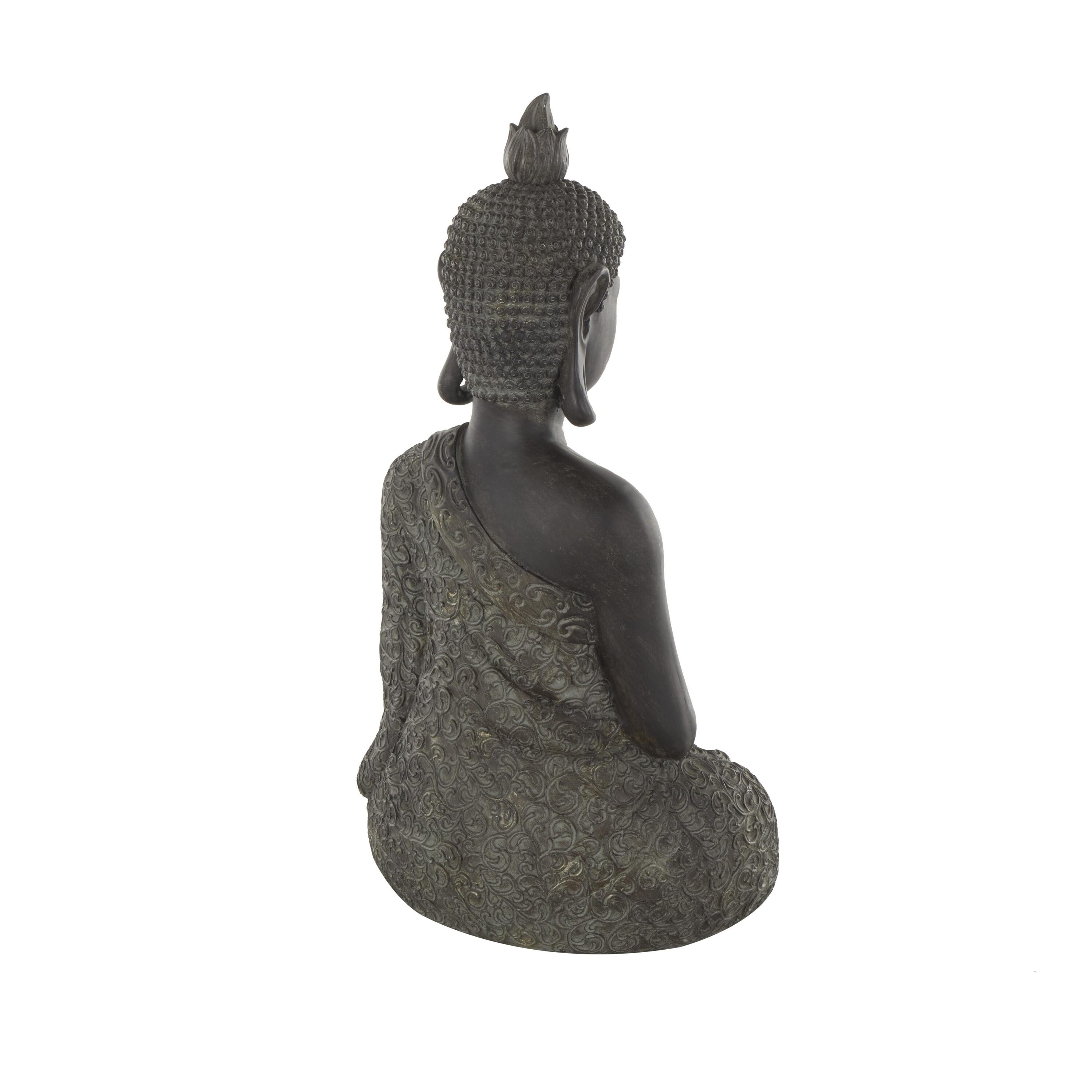 Brown Polystone Meditating Buddha Sculpture with Engraved Carvings