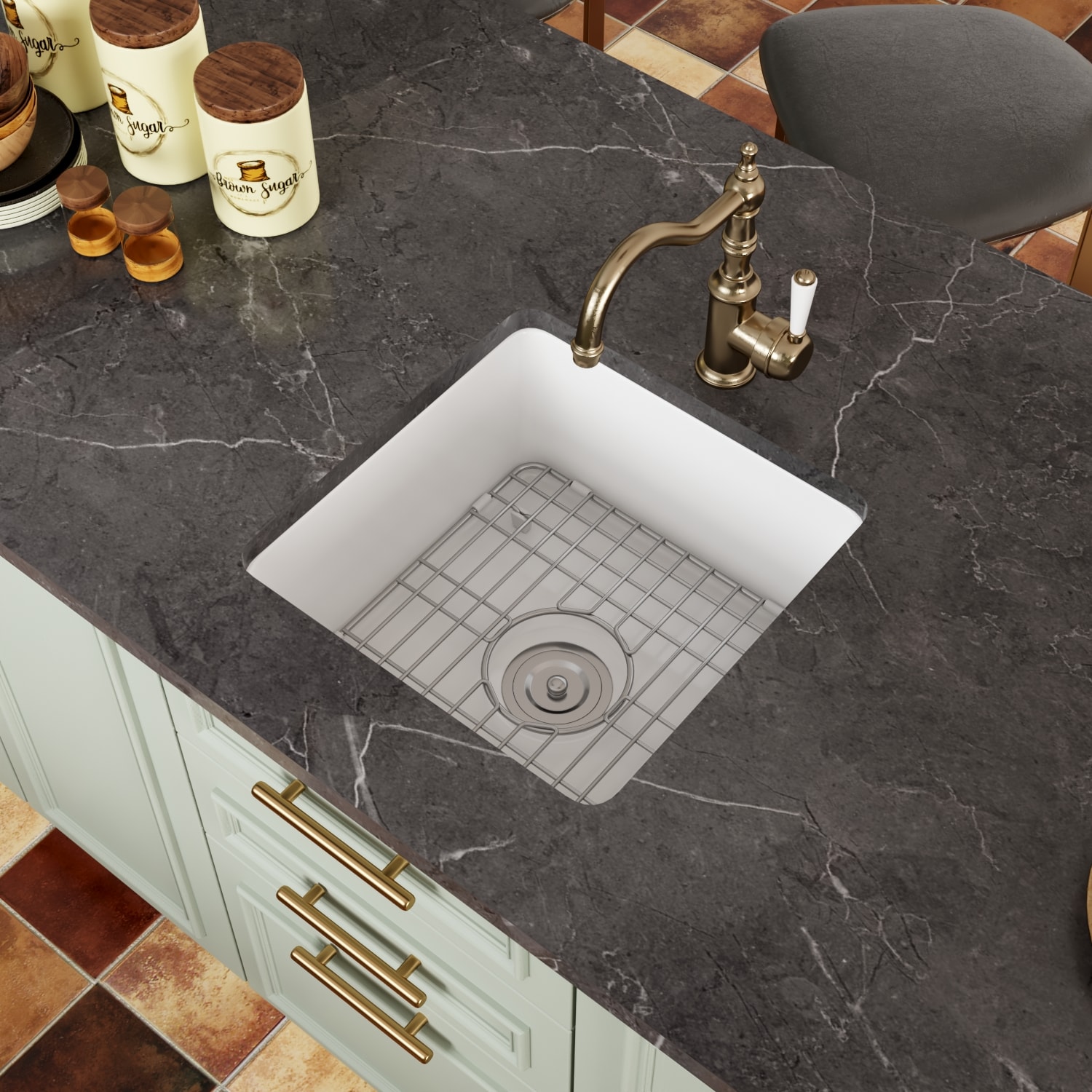 DeerValley DV-1K507 Haven Undermount 18.11-in x 18.11-in Fireclay Single bowl Kitchen Sink