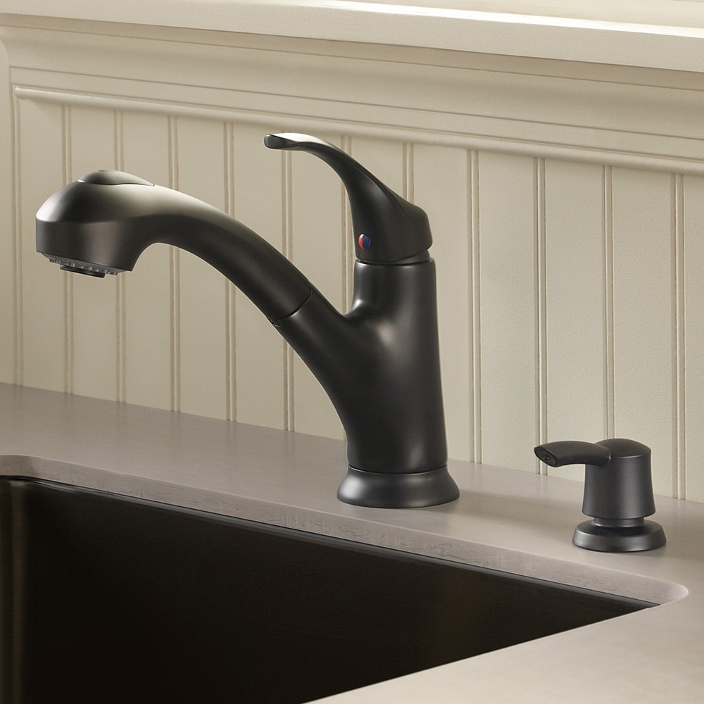 Pfister F-WKP-701B Shelton Matte Black Double Handle Deck-mount Kitchen Faucet ( Deck Plate Included ) (Soap Dispenser Included)
