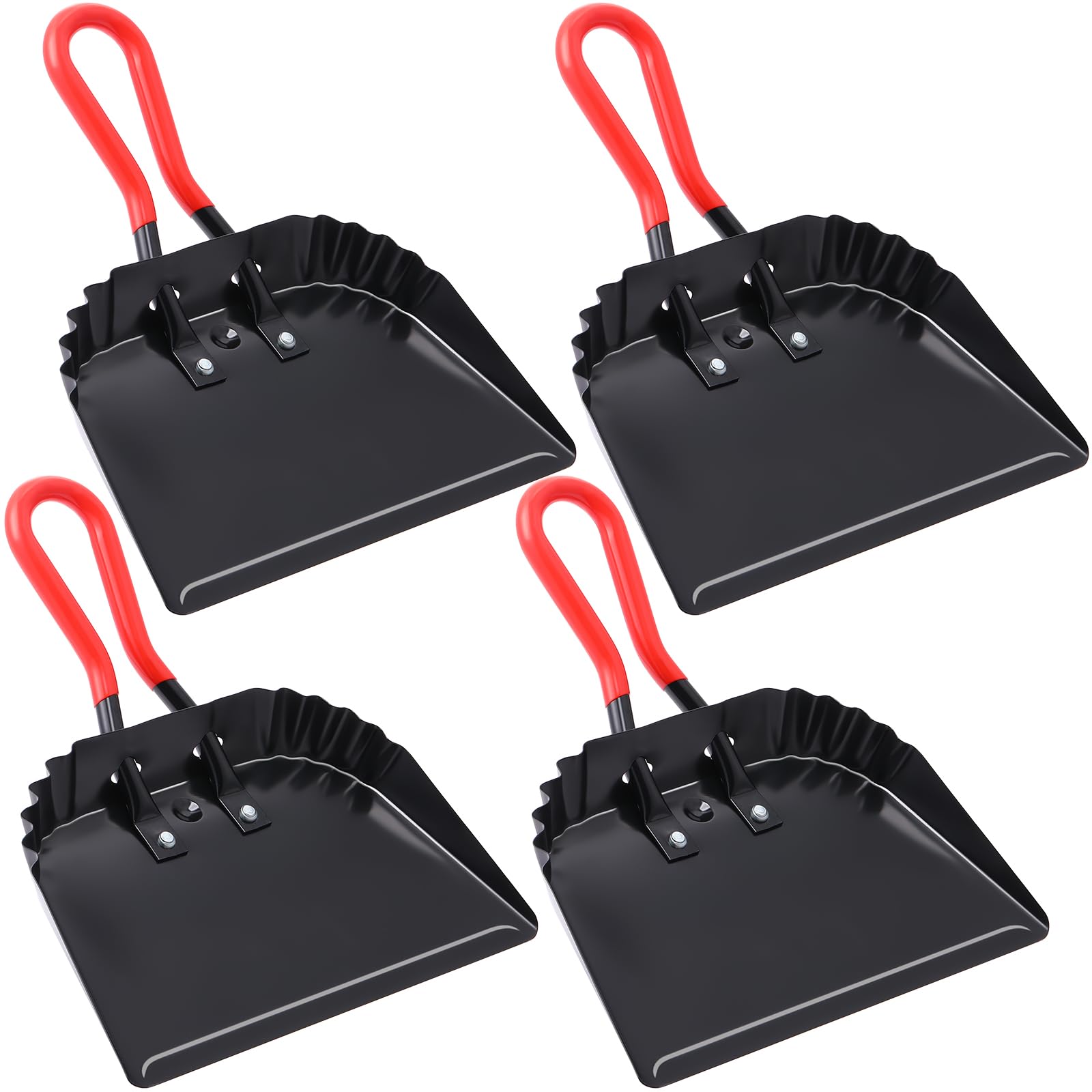 Tietoc  4 pcs Metal Dustpans 12 Inch Heavy Duty Dust Pan with Handle Wide Scooper Precision Edge Rubber Grip for Indoor Outdoor Cleaning