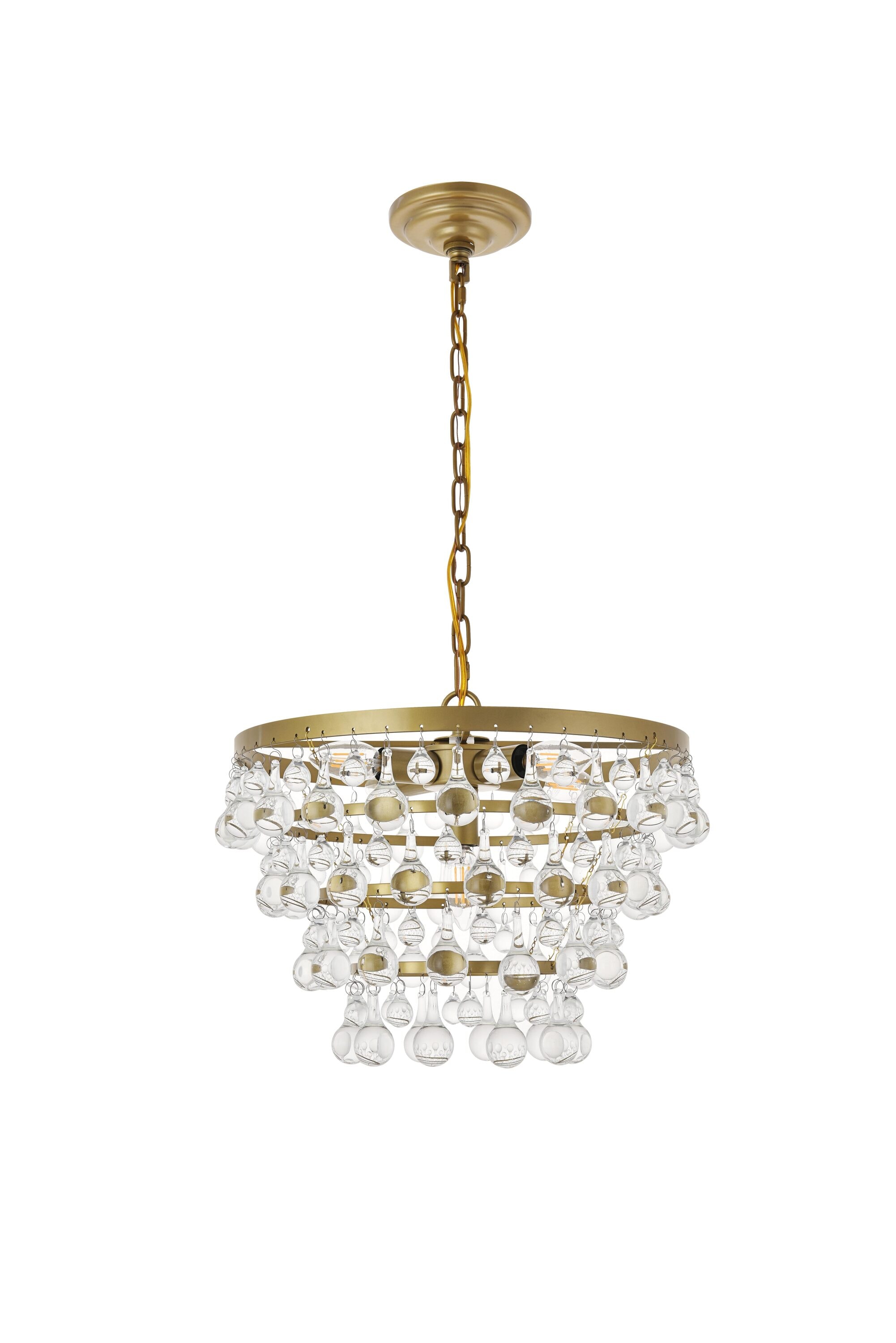 Elegant Brass and Glass 5-Light Pendant Chandelier