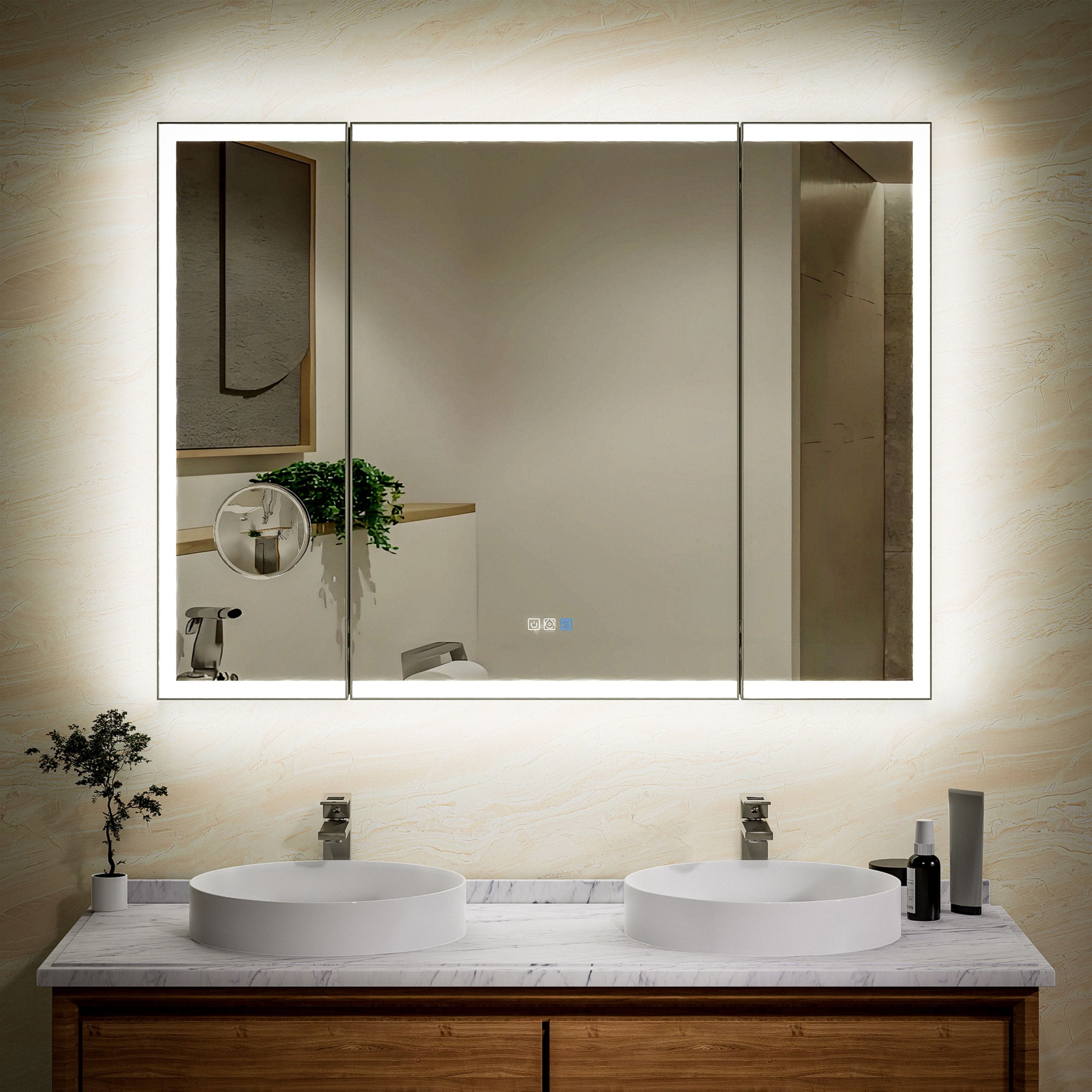 WELLFOR EEX9B4836FB 48-in x 36-in Framed Rectangle Dimmable LED Lighted Fog Free Bathroom Vanity Mirror ( Silver )
