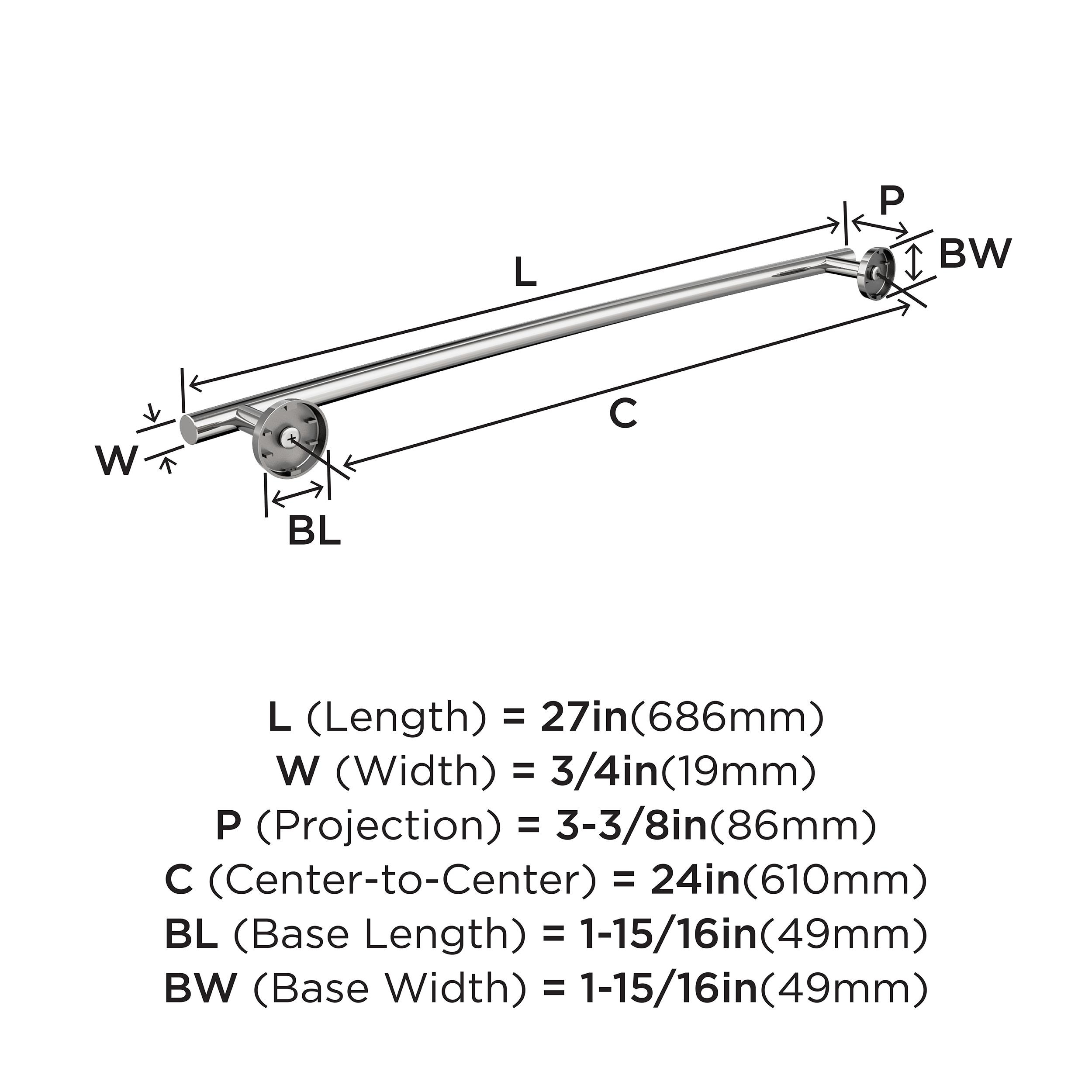 Polished Stainless Steel 24-Inch Wall Mounted Towel Bar