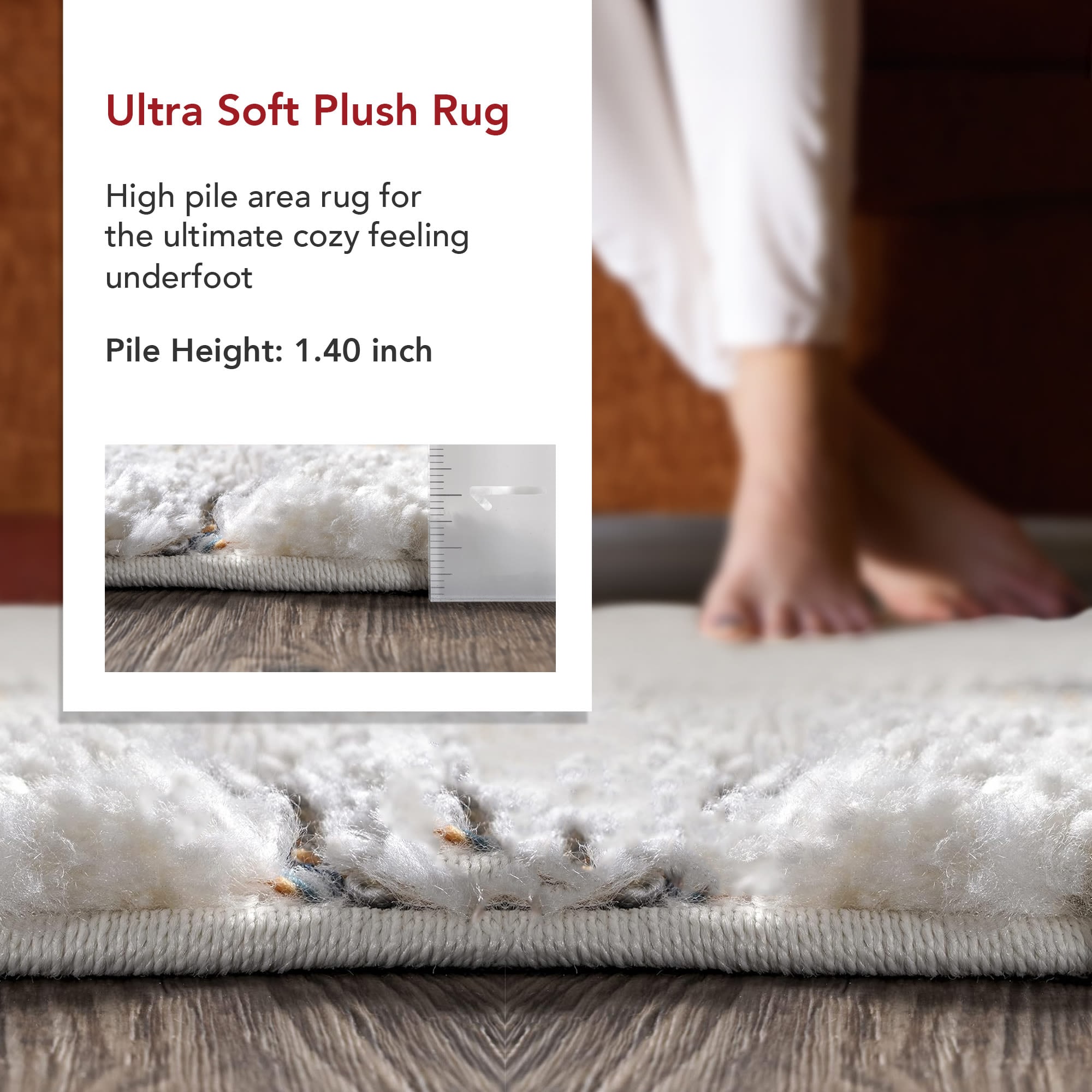 Ivory Geometric Synthetic Rectangular Area Rug with Braided Tassels