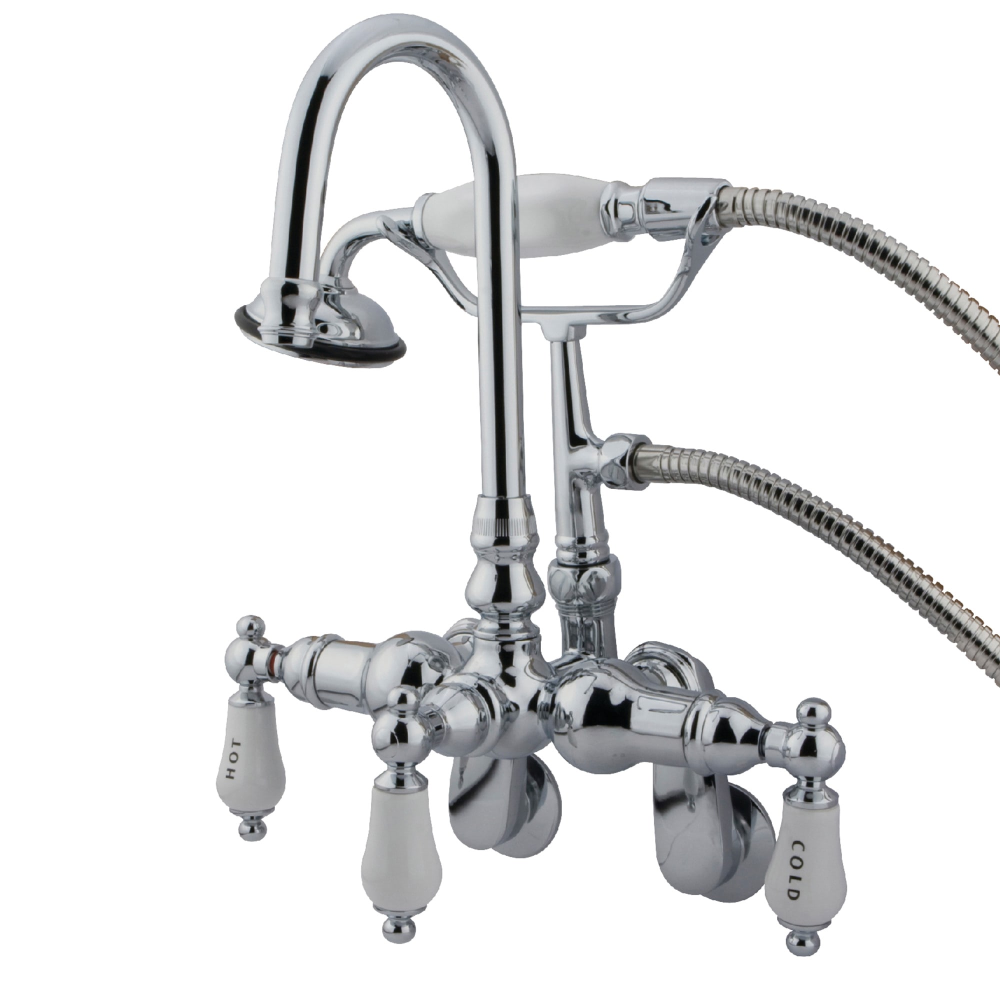 Kingston Brass WLCC304T1 Vintage Polished chrome 3-handle Wall-mount High-arc Bathtub Faucet with Hand Shower ( Valve Included )