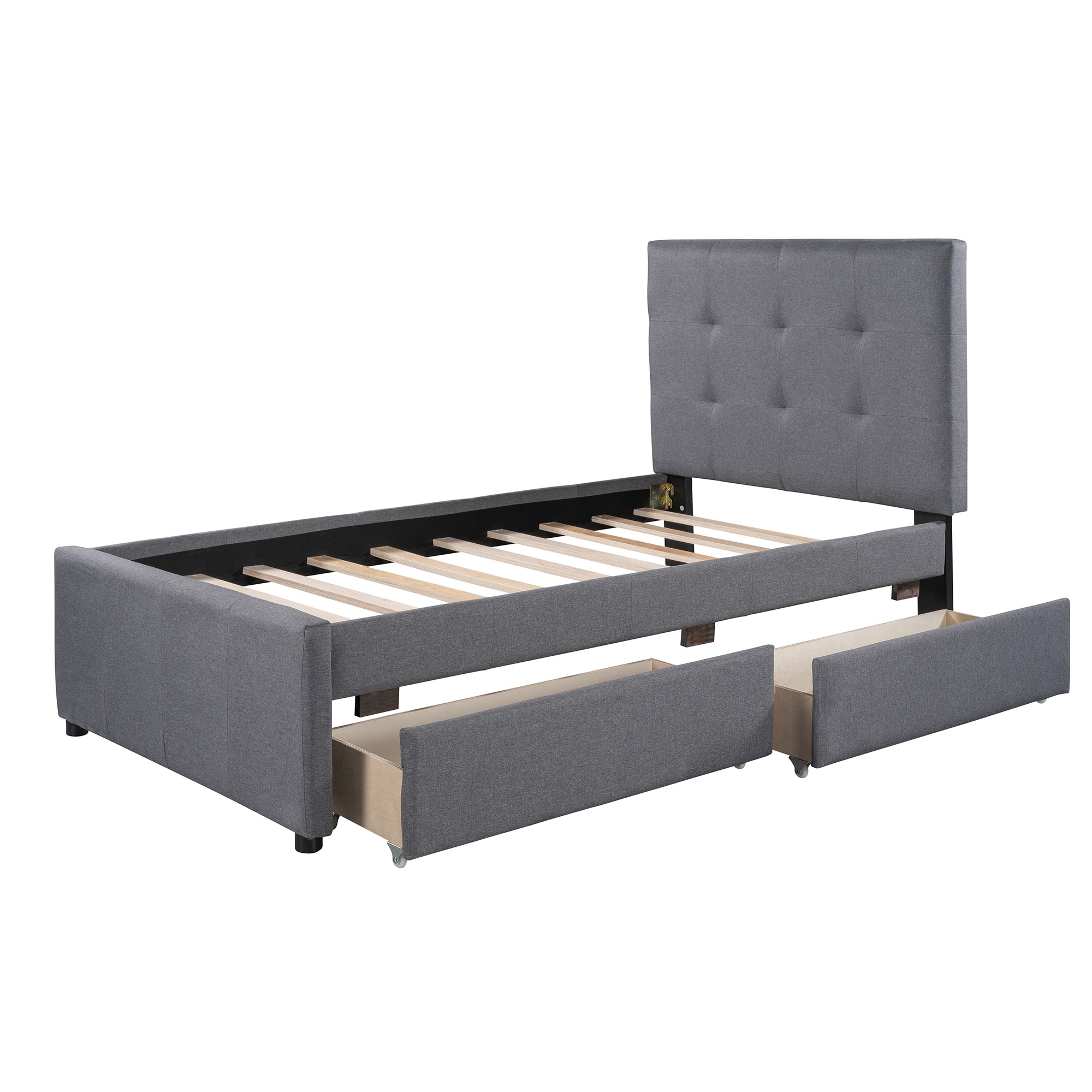 Qualler BWM000503E Gray Twin Wood Platform Bed with Storage