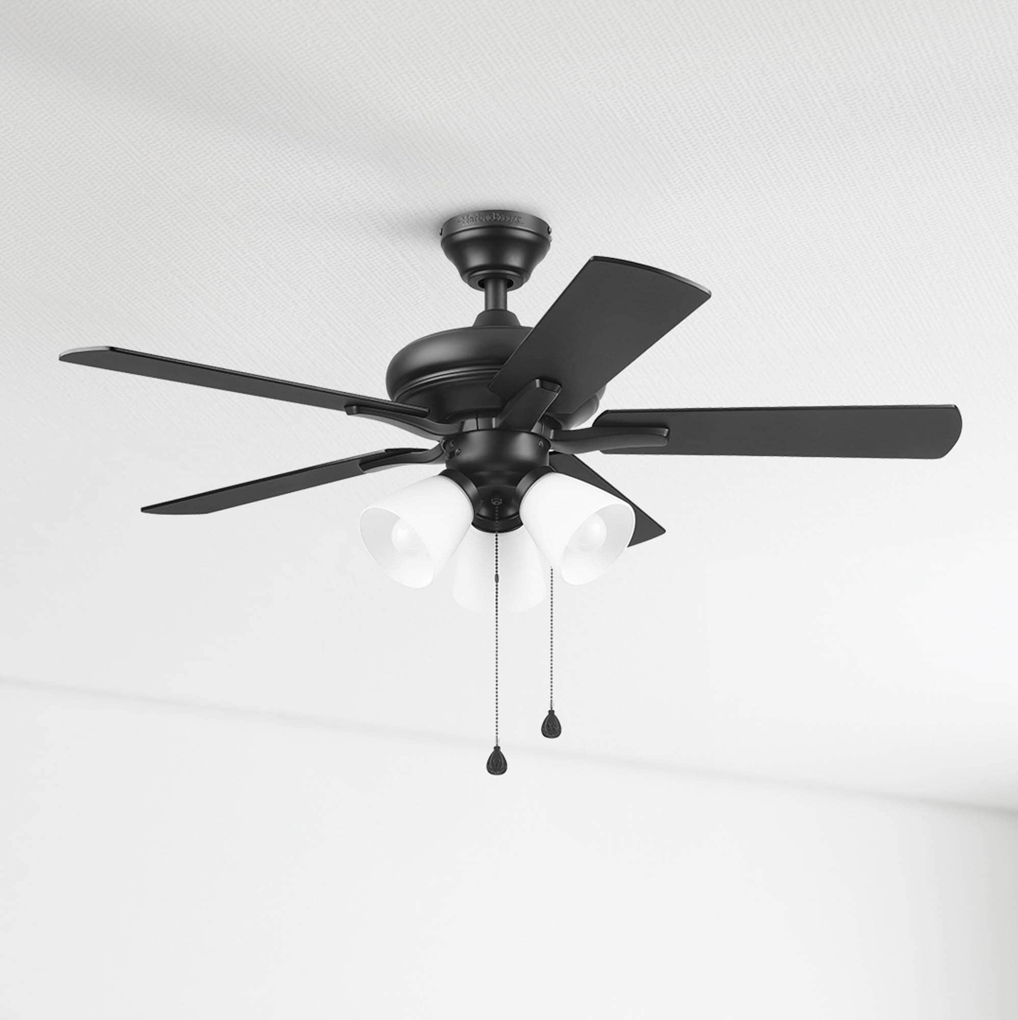 Harbor Breeze 43391 Lansing 42-in Downrod or Flush Mount Matte Black with Matte Black/Chocolate Blades Ceiling Fan With Light ( 5 -Blade )