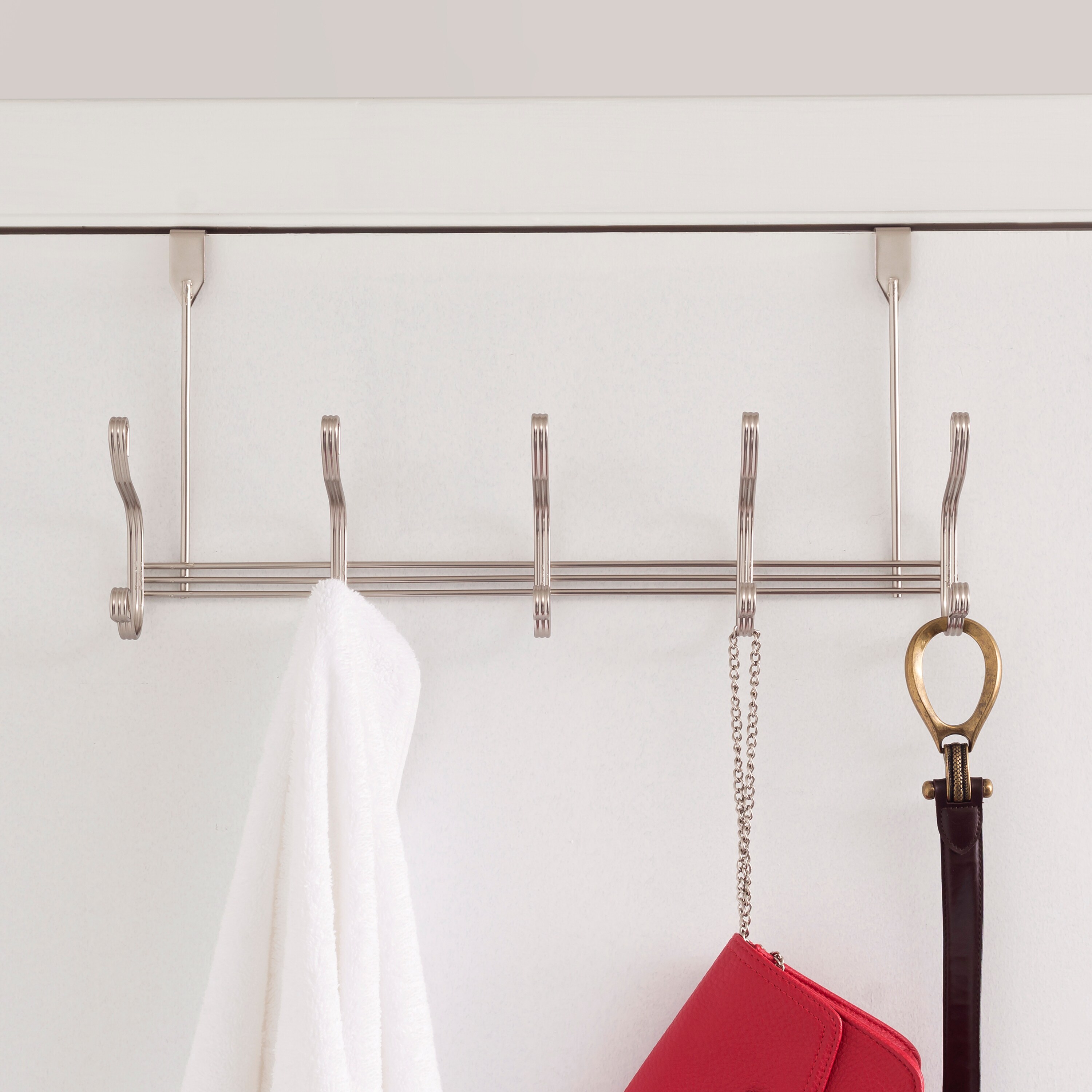 NEW Over the Door Double Hook Hanger Chrome Heavy Duty Hang Towels Clothes 