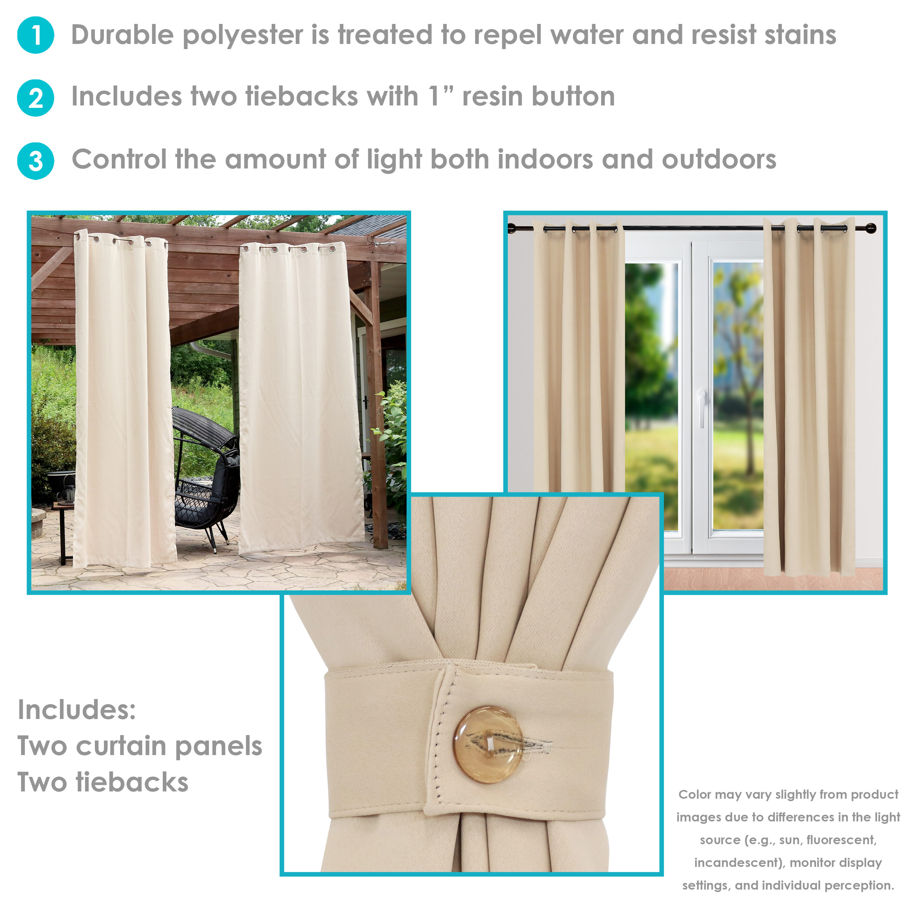 Beige Polyester Blackout Grommet Window Panel Set