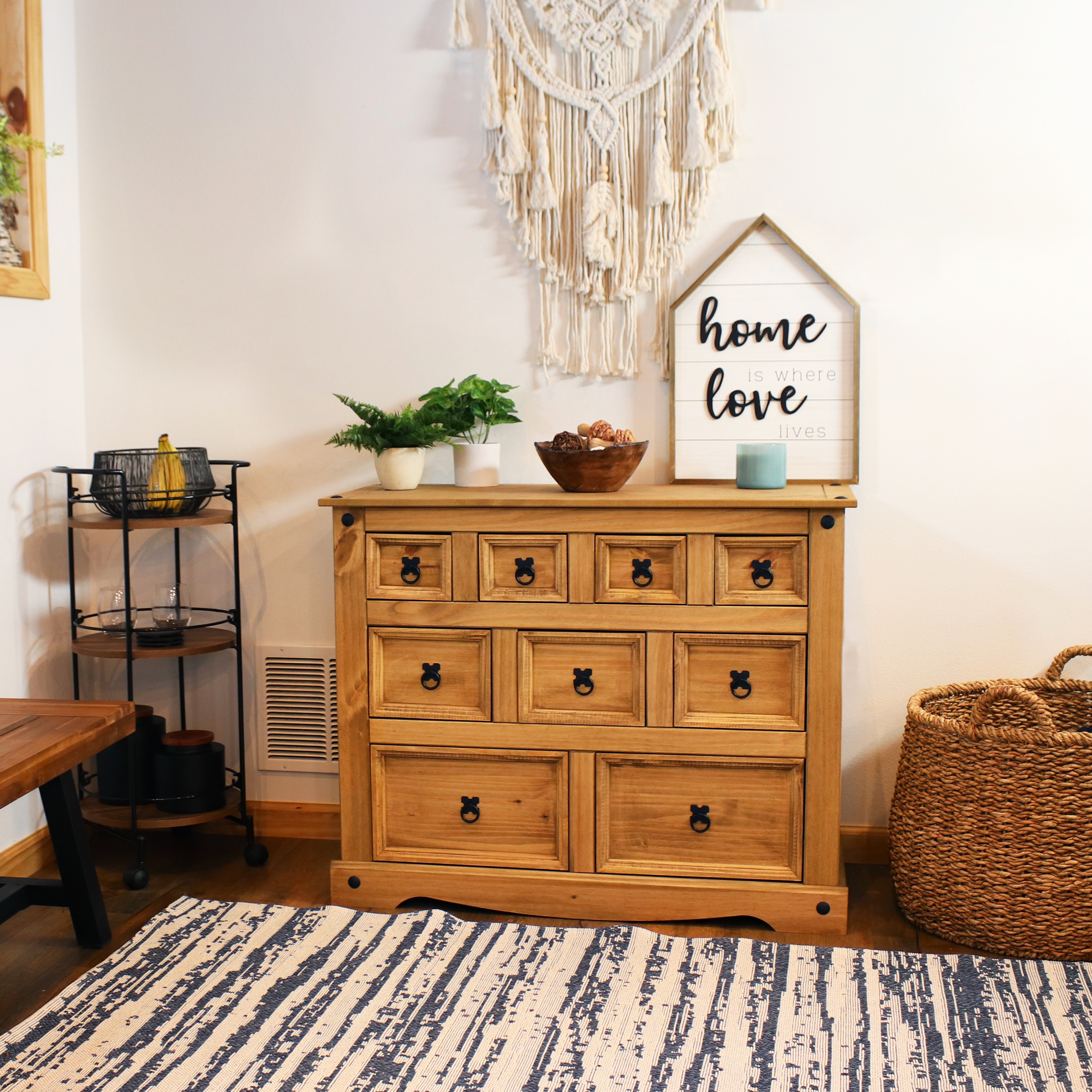 Sunnydaze Light Brown Pine 9-Drawer Farmhouse Chest