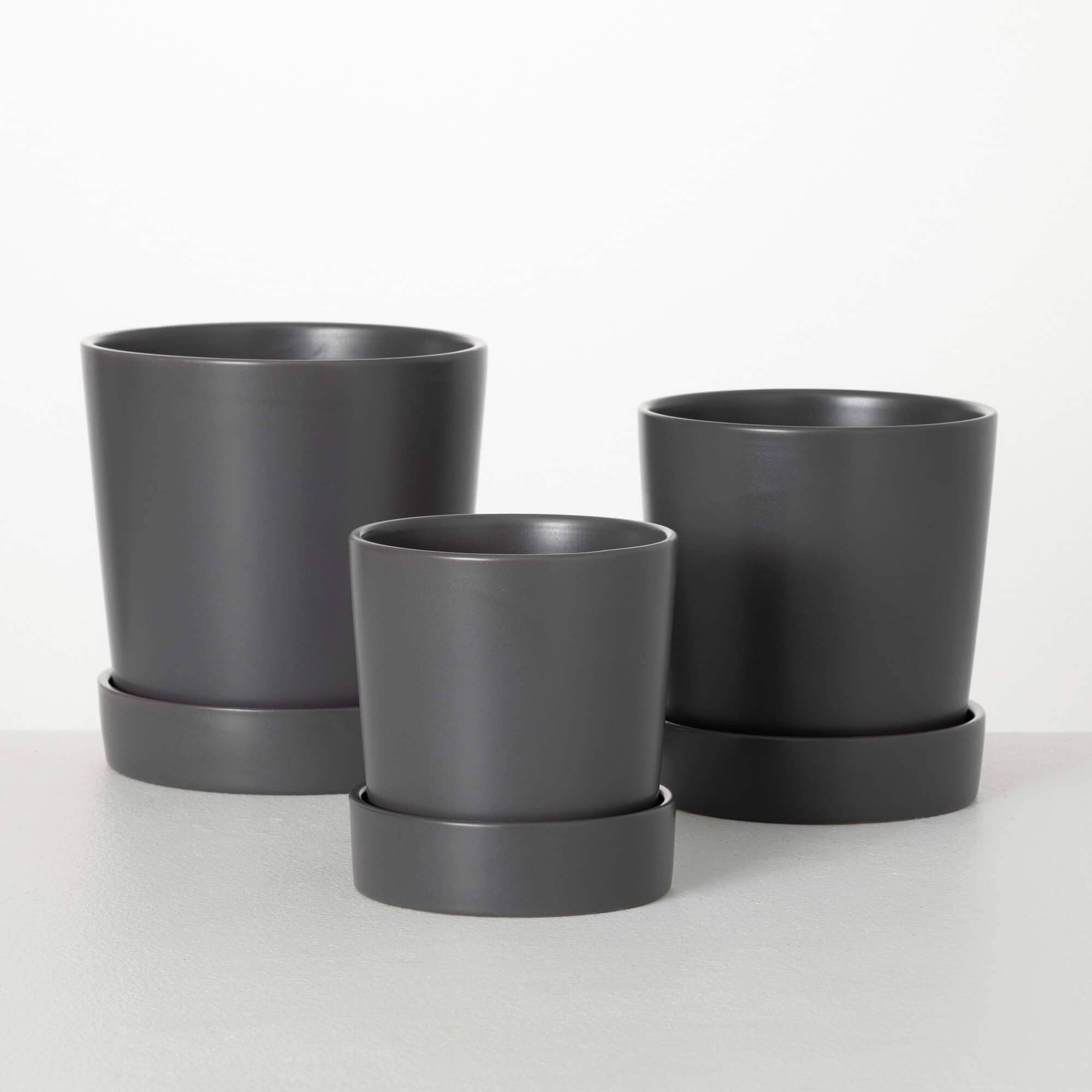 Sullivans CM3171 3 -Pack Round 7.25-in W x 8-in H x 7.25-in D Gray Ceramic Indoor/Outdoor Planter