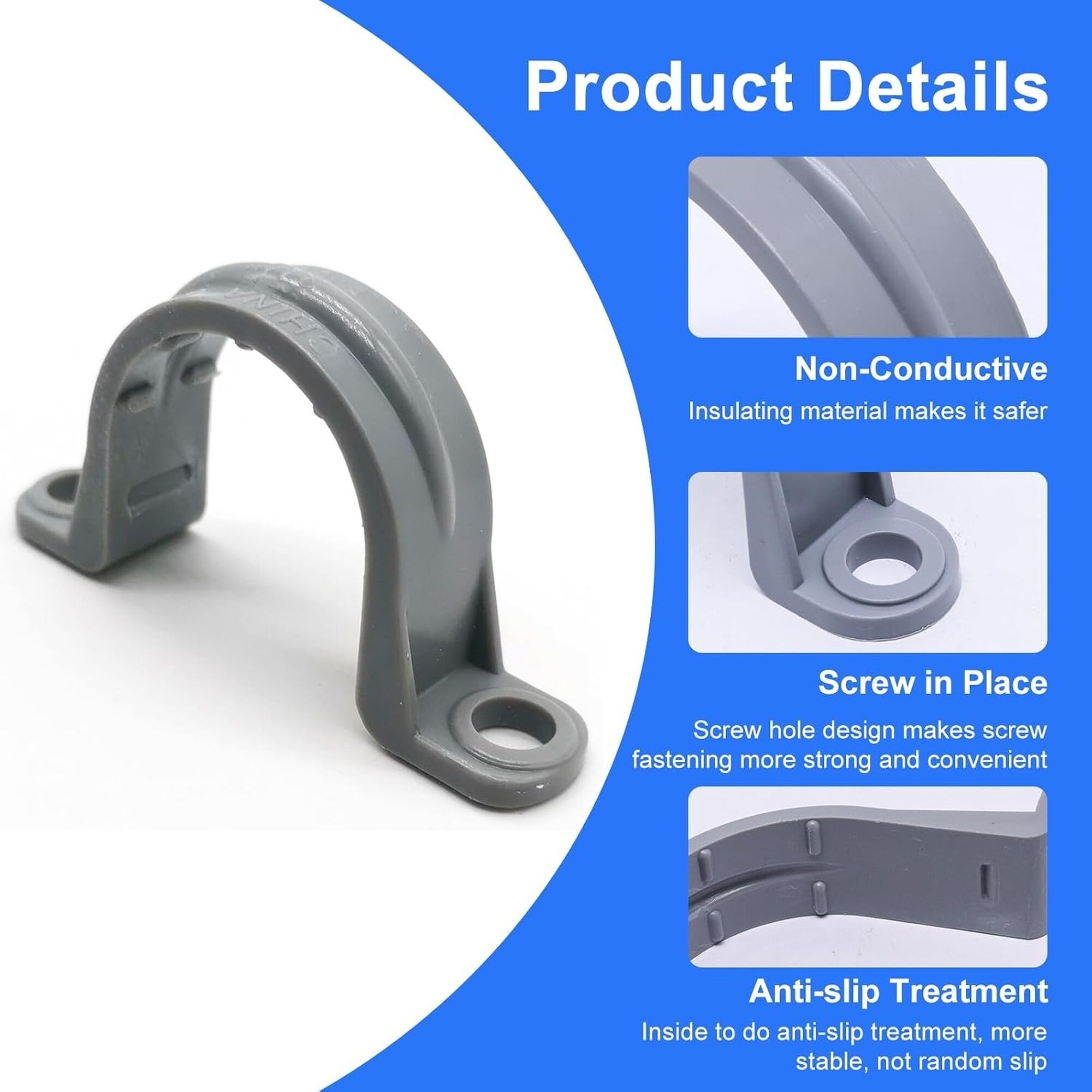 Numhew 0.5in W 2-Hole Grey Pipe Strap 20-Pack Plastic Conduit Clamp in ...