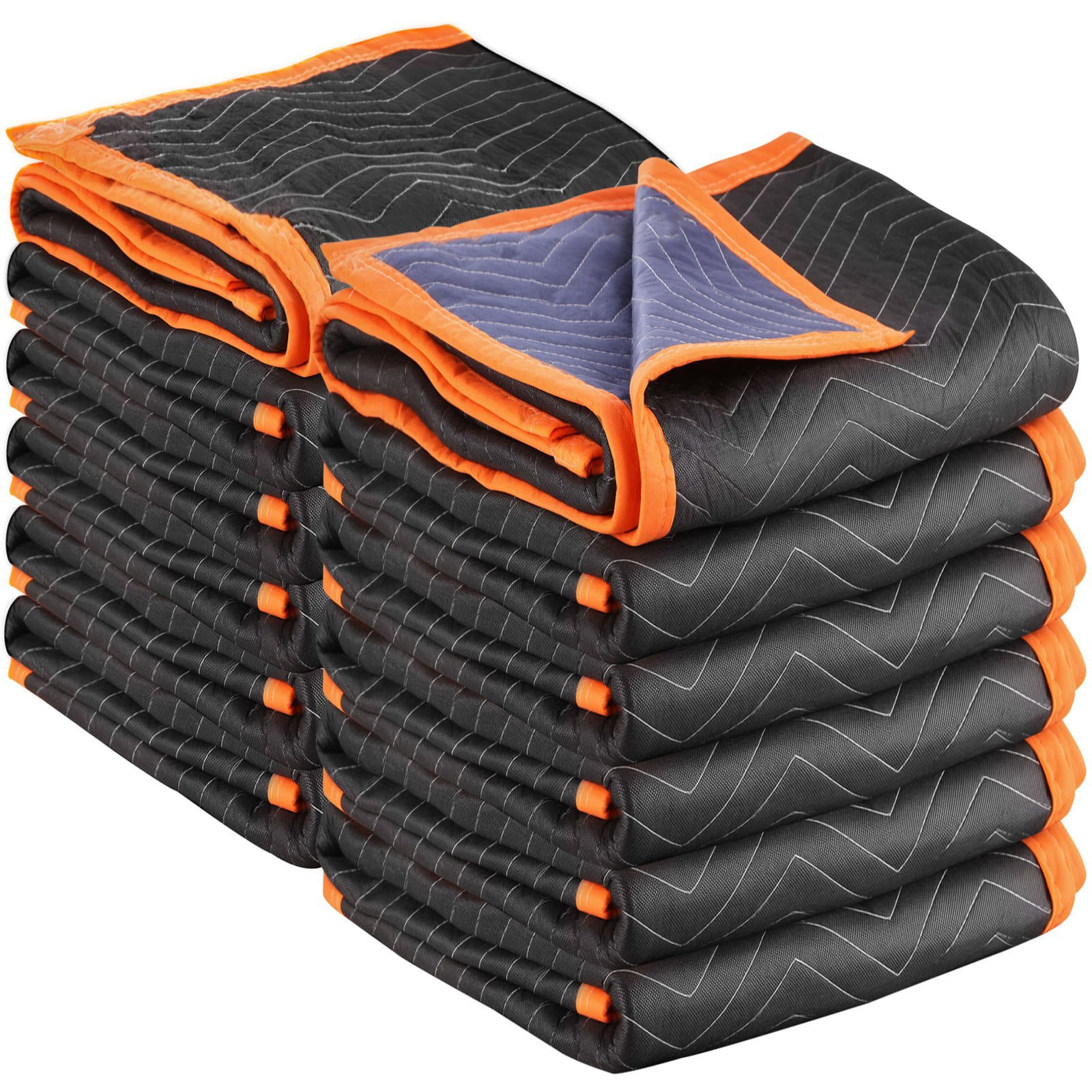 Mecale - 12-Pack 72-in x 40-in Moving Blankets with Recycled Cotton Filling and 2 Straps
