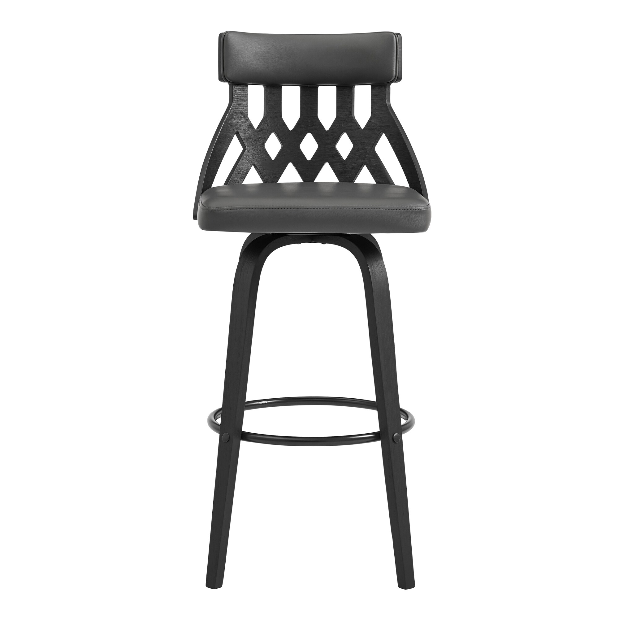 Armen Living Crux Gray Matte Black 30 In H Bar Height Upholstered Swivel Wood Bar Stool Back In 