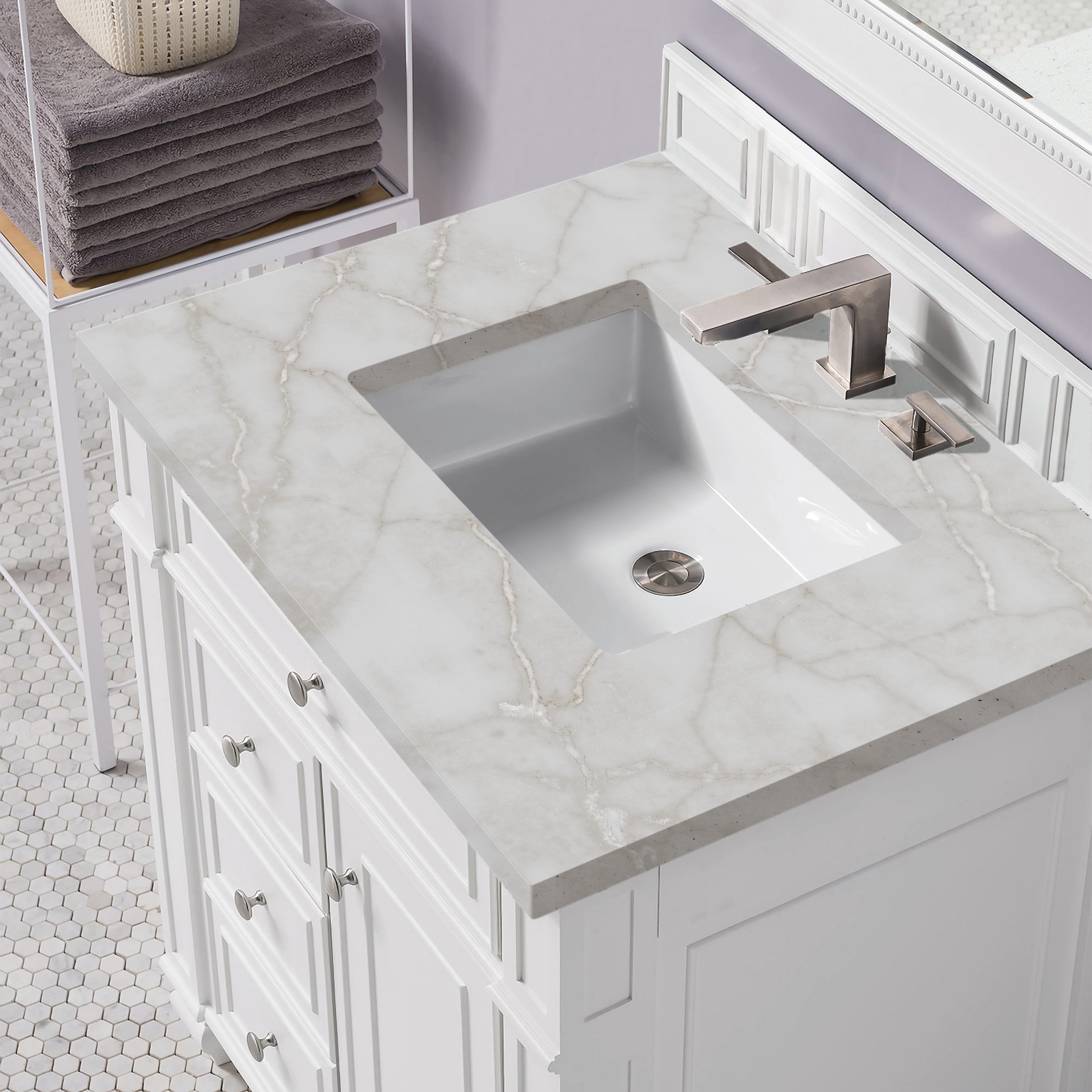 Bright White MDF Single Freestanding Bathroom Vanity with Backsplash