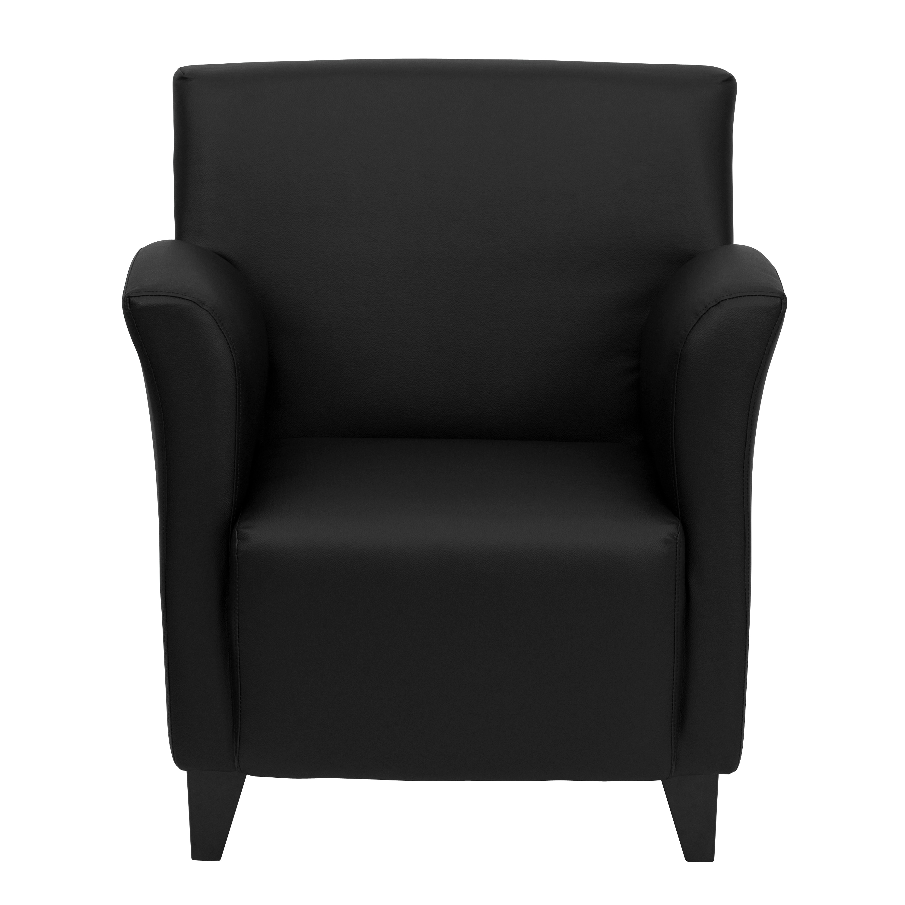 Elegant Black LeatherSoft Lounge Chair with Metal Flared Arms