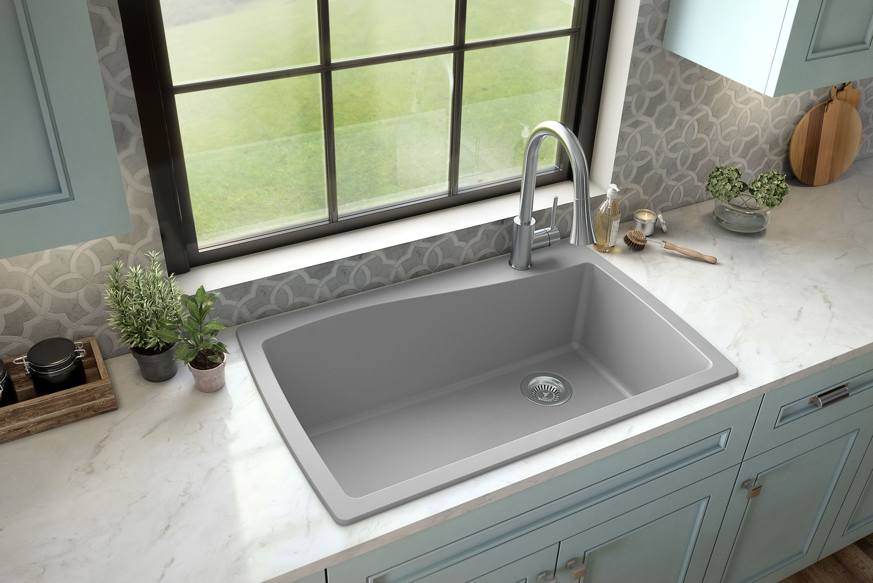 Karran Drop-In Quartz Single Bowl Kitchen Sink - Grey
