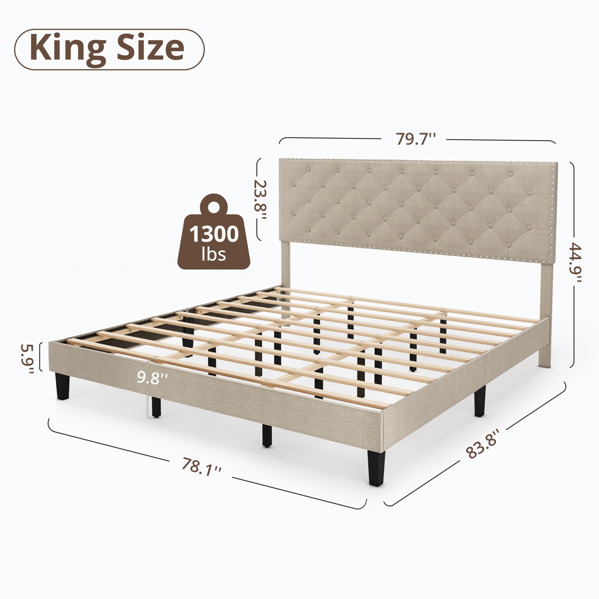 LUE BONA Beige King Wood Bed Frame in the Beds department at Lowes.com