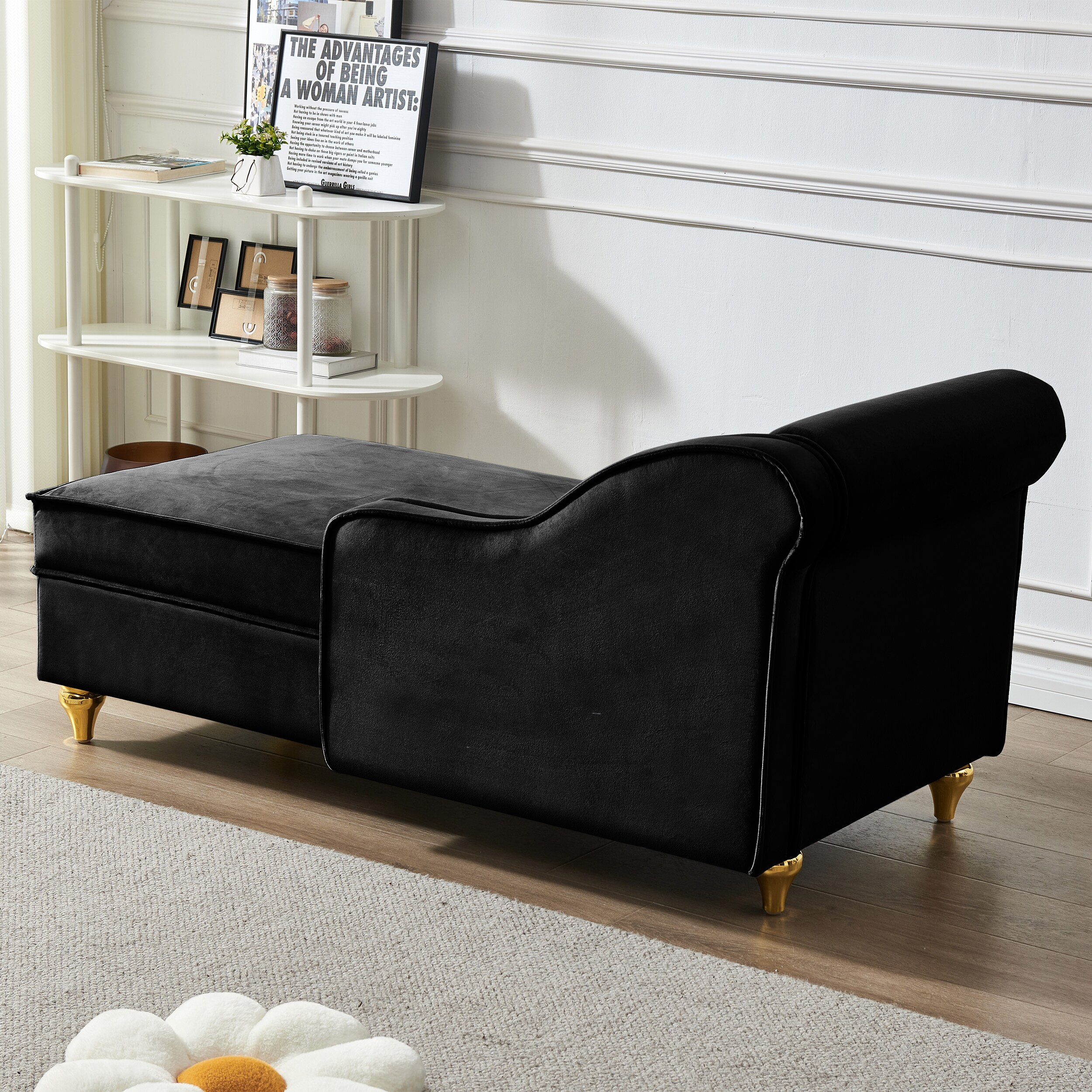 LUXEYARD Modern Upholstery Chaise Lounge Chair with Storage Velvet ...