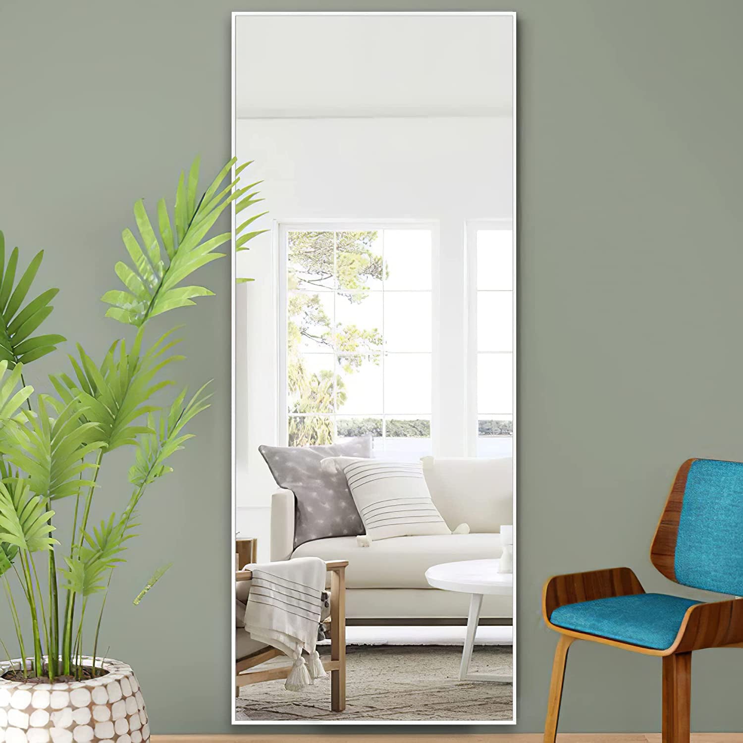 Dovelina LS-A-MR01055 16-Inches W x 59.0-Inches H Rectangle White Framed Full Length Floor Mirror