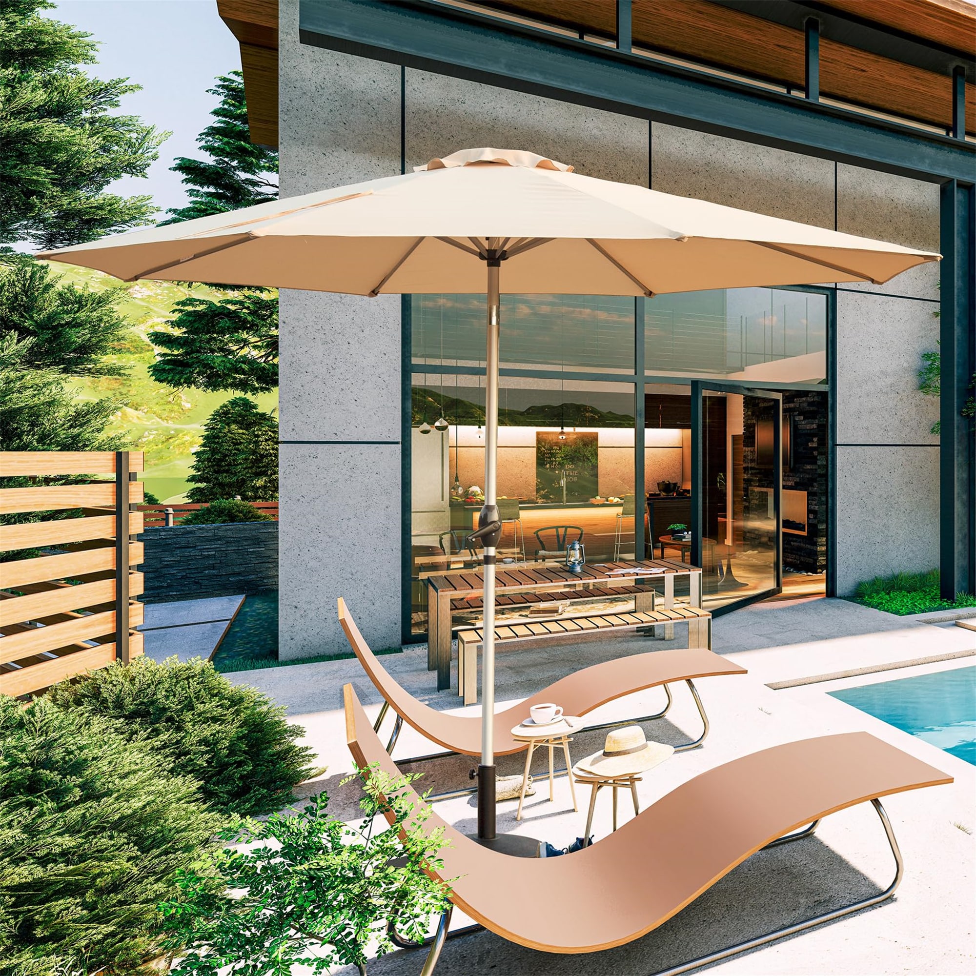 BABOOM BOM-632236-OR 10-ft Aluminum Beige Push-button Tilt Market Patio Umbrella