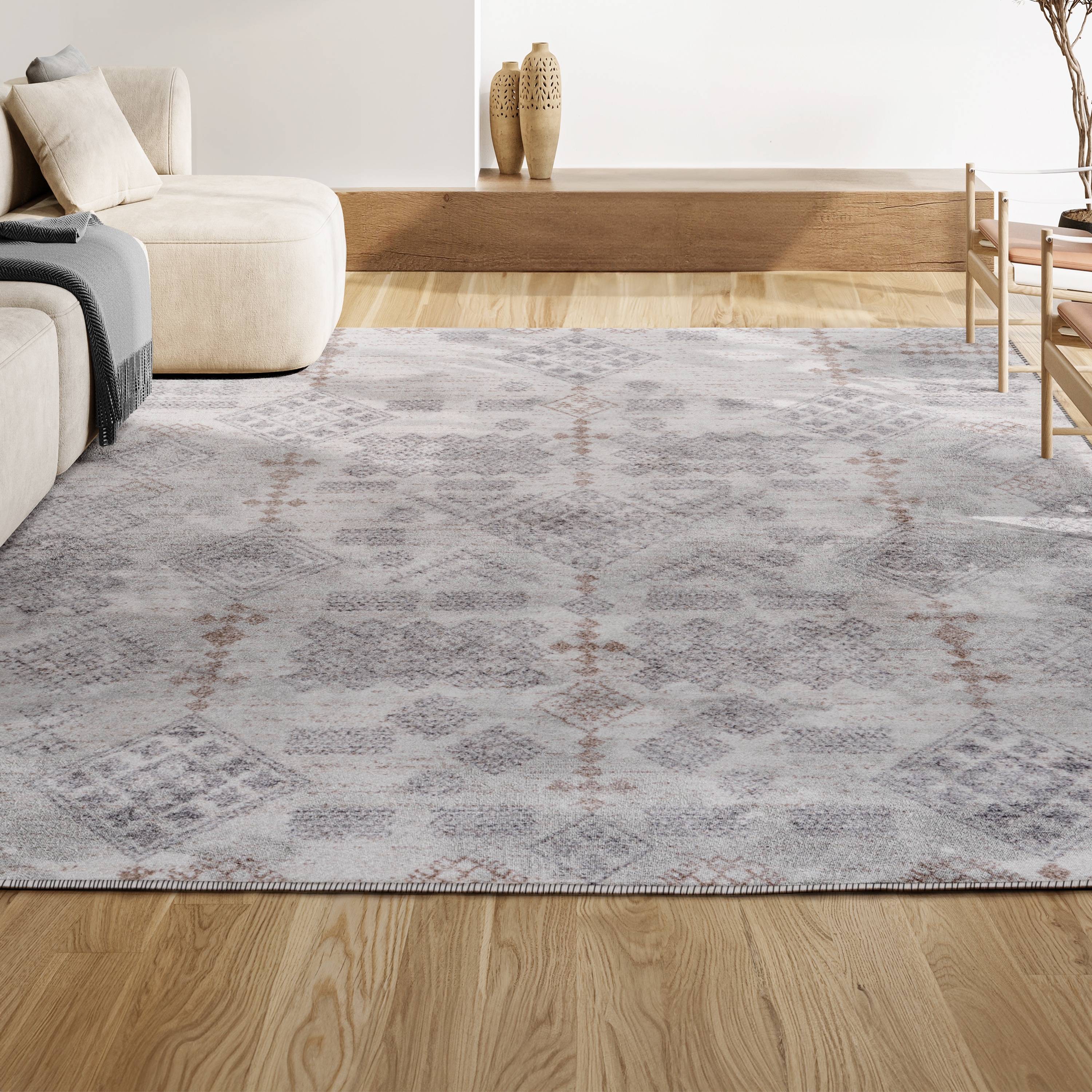 Gray Geometric Synthetic 2' x 10' Runner Rug