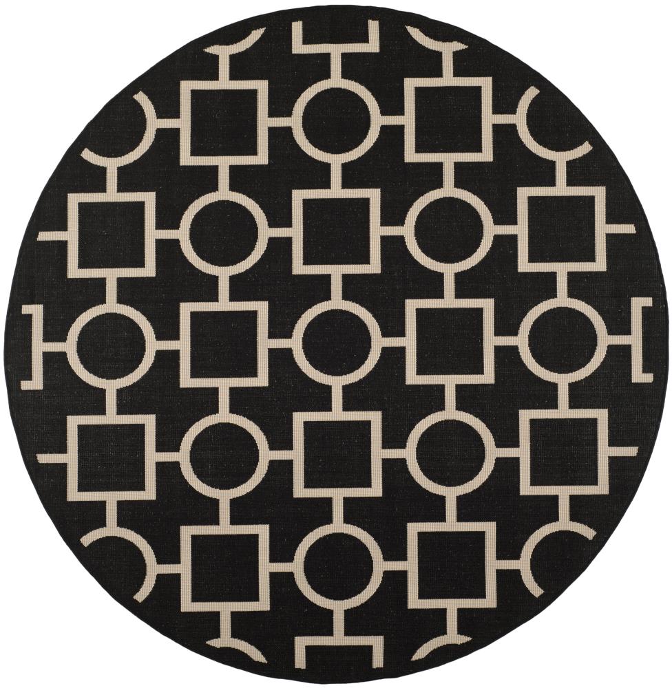 Safavieh CY6925-266-8R Courtyard Velin 8 x 8 (ft) Loomed Polypropylene Black/Beige Round Indoor/Outdoor Geometric Coastal Area rug