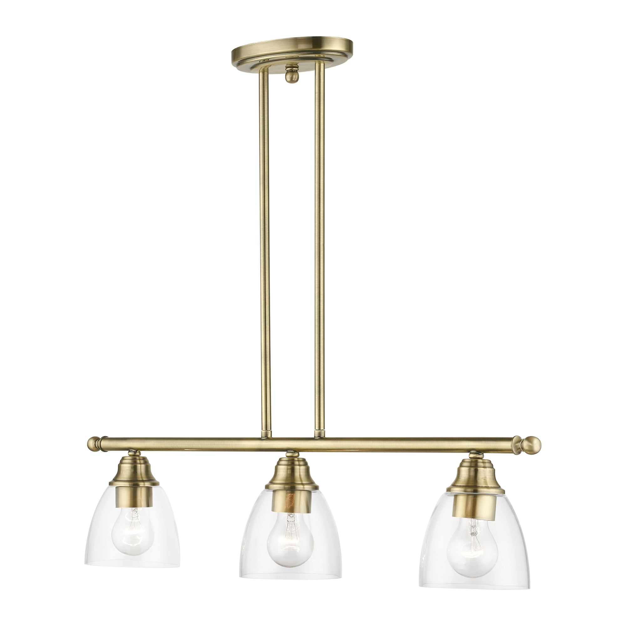 Antique Brass 30" Linear Chandelier with Clear Glass Shades