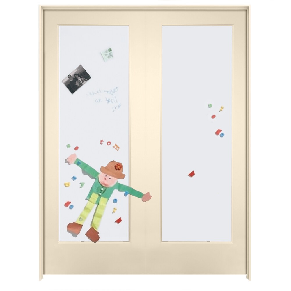 American Building Supply LO967975 60-in x 80-in Cream-n-Sugar Solid core Dry Erase Board Reversible/Universal Smooth Prefinished MDF Flat Jamb Double Prehung Interior Door