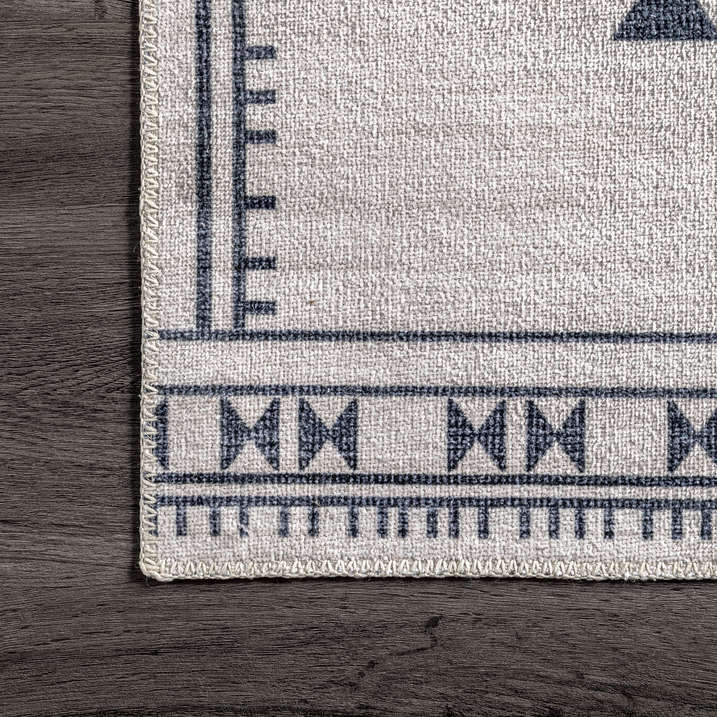 Cream and Gray Synthetic Southwestern Machine Washable Runner Rug