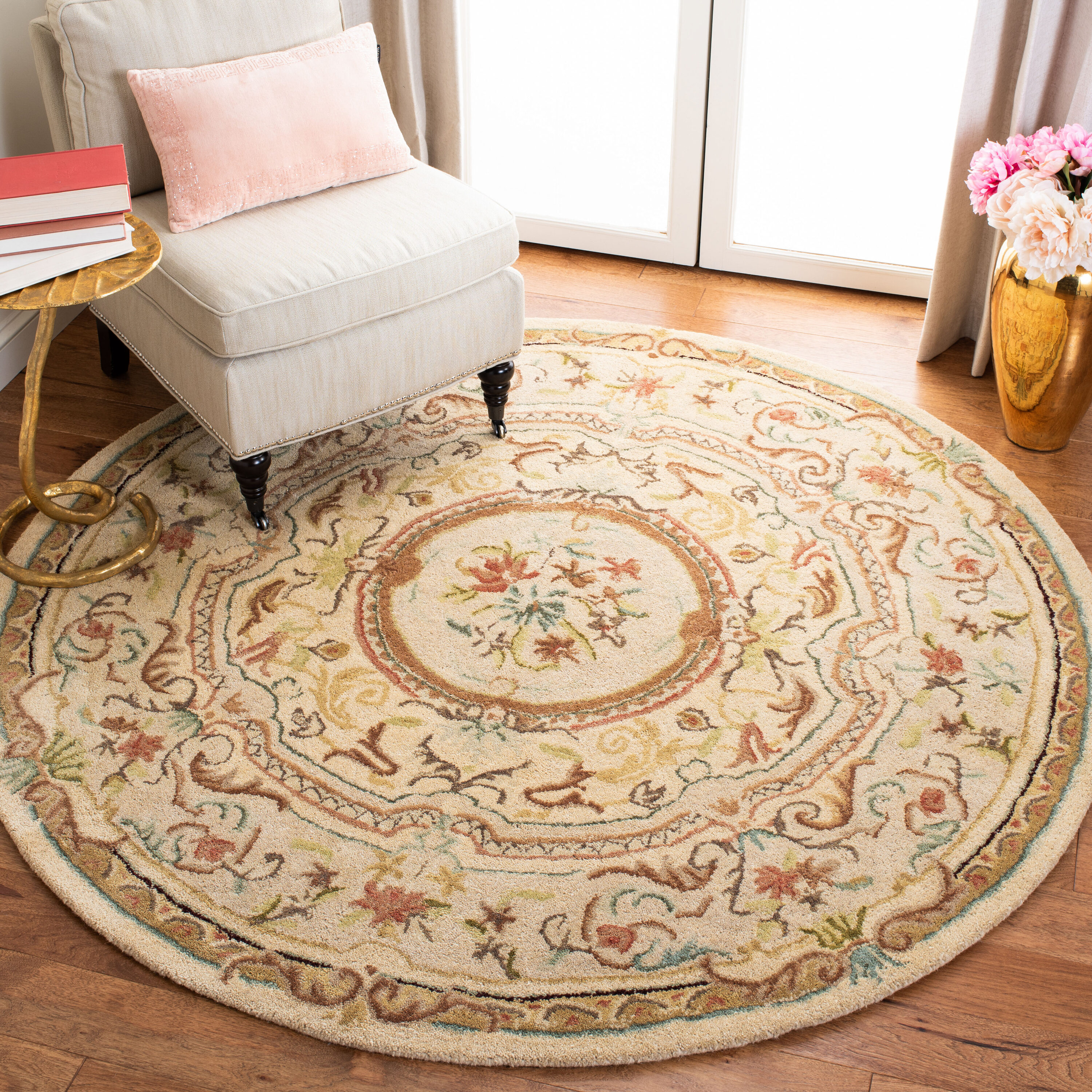  Brg168 Light Gold/Beige Traditional 6ft x 6ft Round Rug