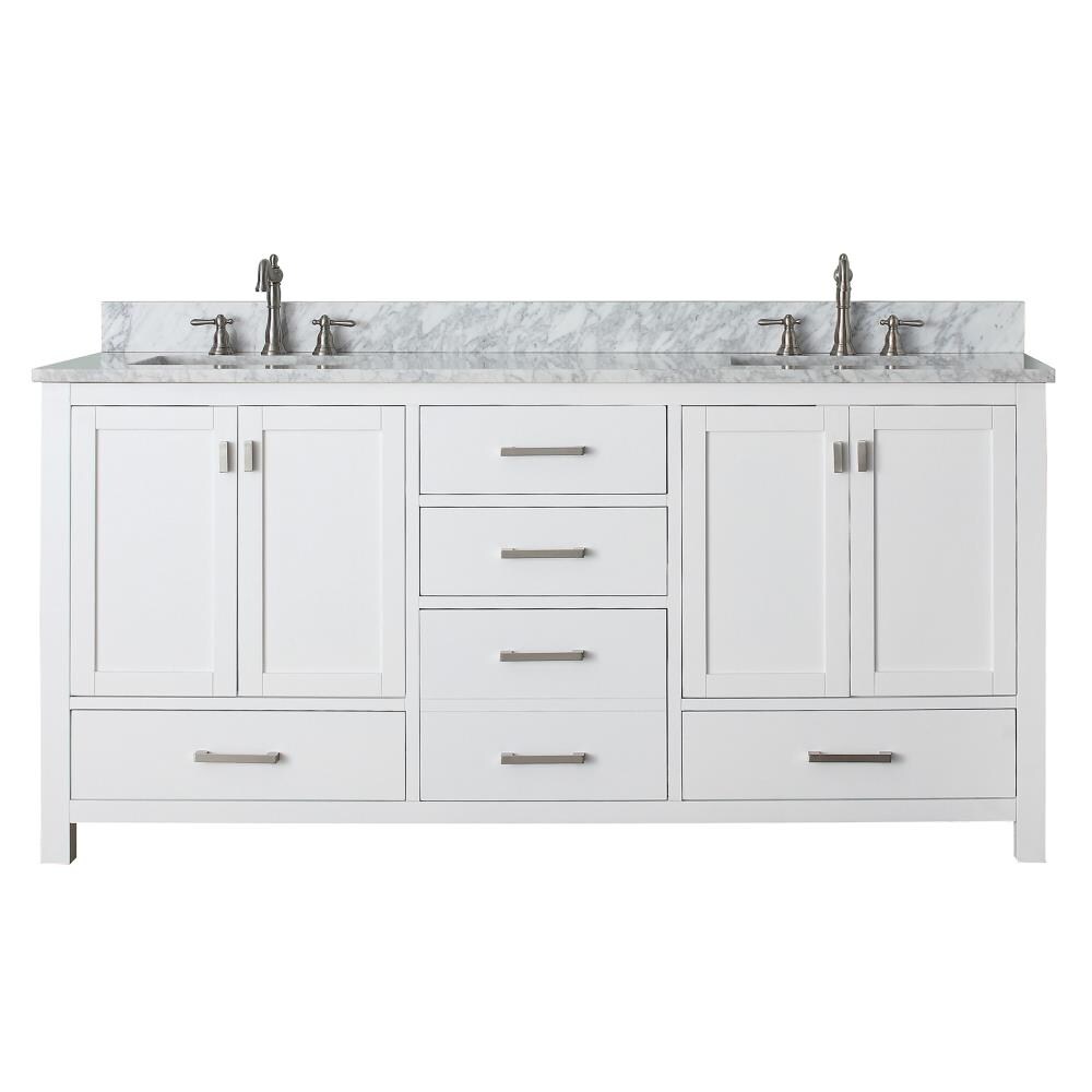 Avanity MODERO-VS72-WT-C Modero 73-in White Undermount Double sink Bathroom Vanity with Carrara White Natural marble Top