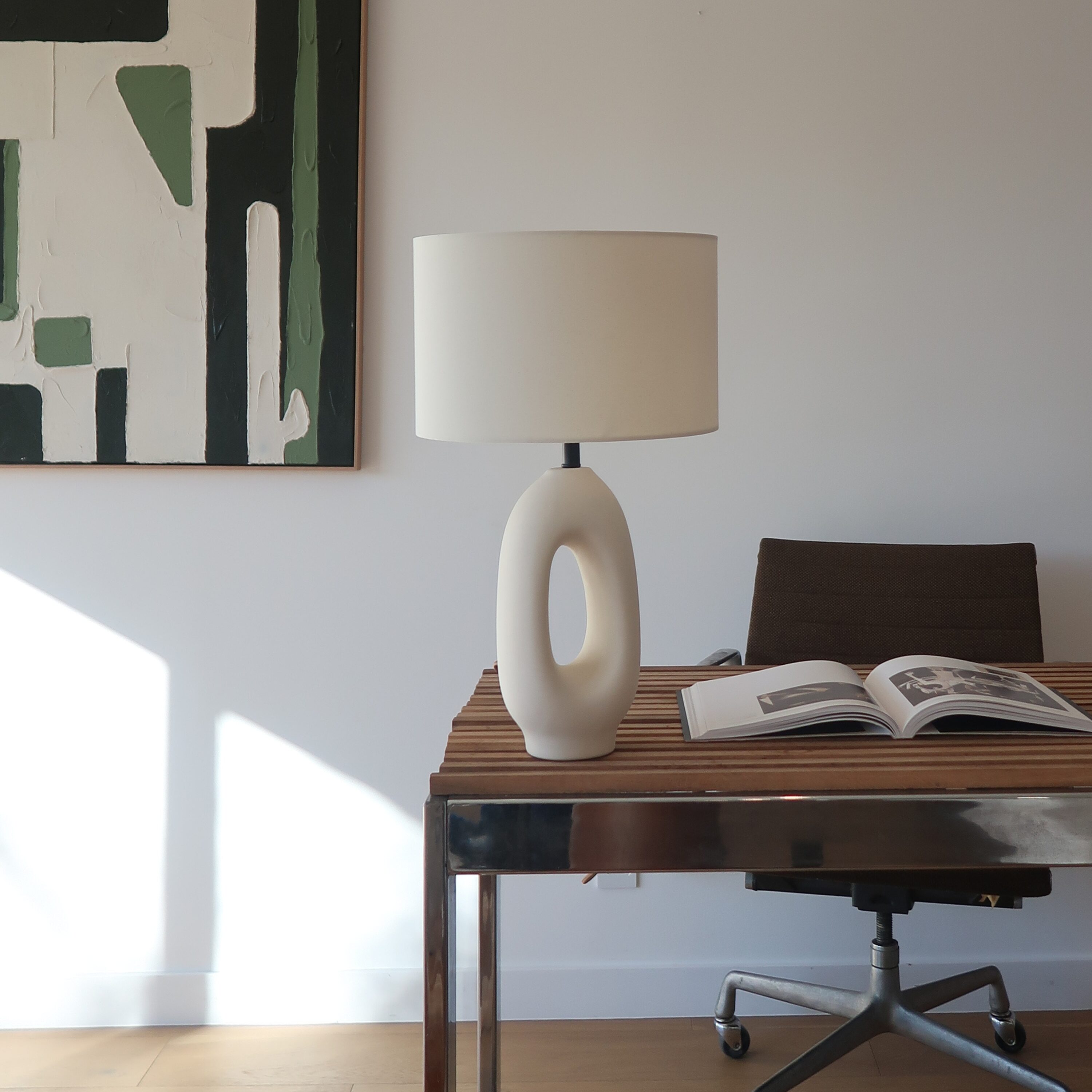 Artemis 22" White Ceramic Table Lamp with Cotton Shade