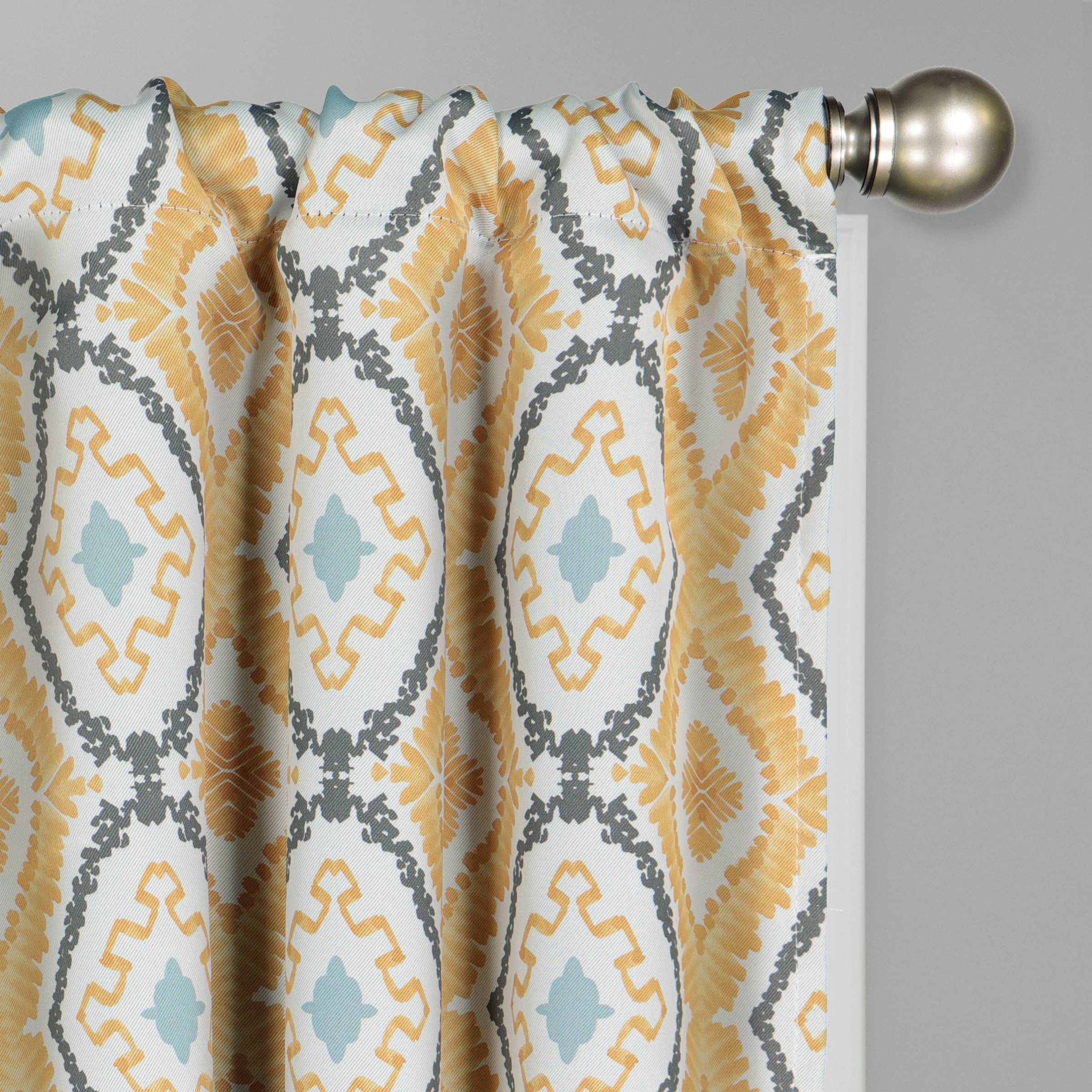 Gold Bohemian Ikat Blackout Polyester Rod Pocket Curtains