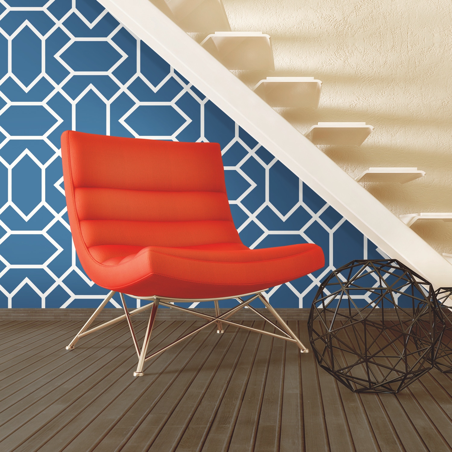 RoomMates RMK9066WP 28.2-Sq. Feet Blue Vinyl Geometric Self-adhesive Peel and Stick Wallpaper