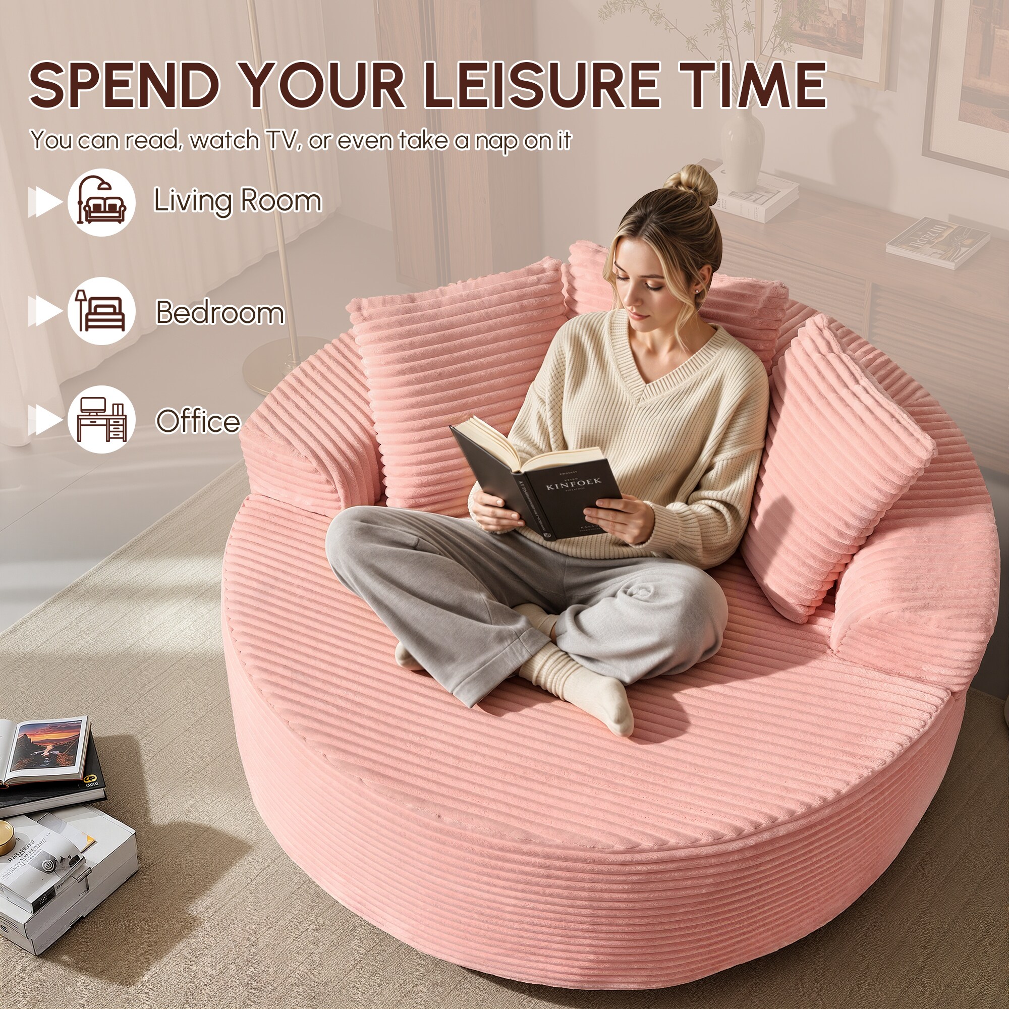 Toject 58 Inch Oversized Round Chair Lounge Chaise Indoor No