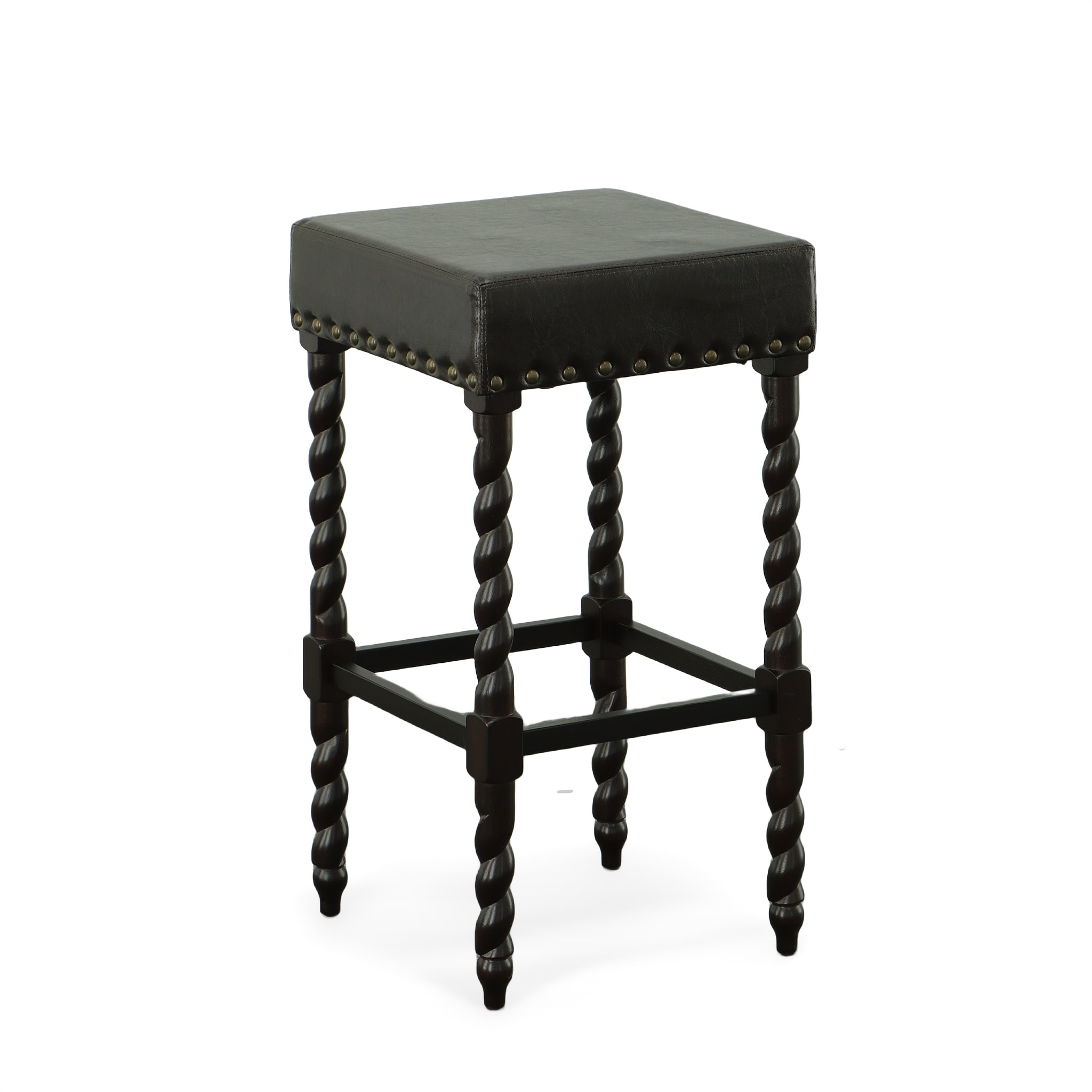 Carolina Cottage 3664-ESPBR Barley twist Brown/espresso 31.25-Inches H Bar height Square seat Upholstered Wood Bar Stool