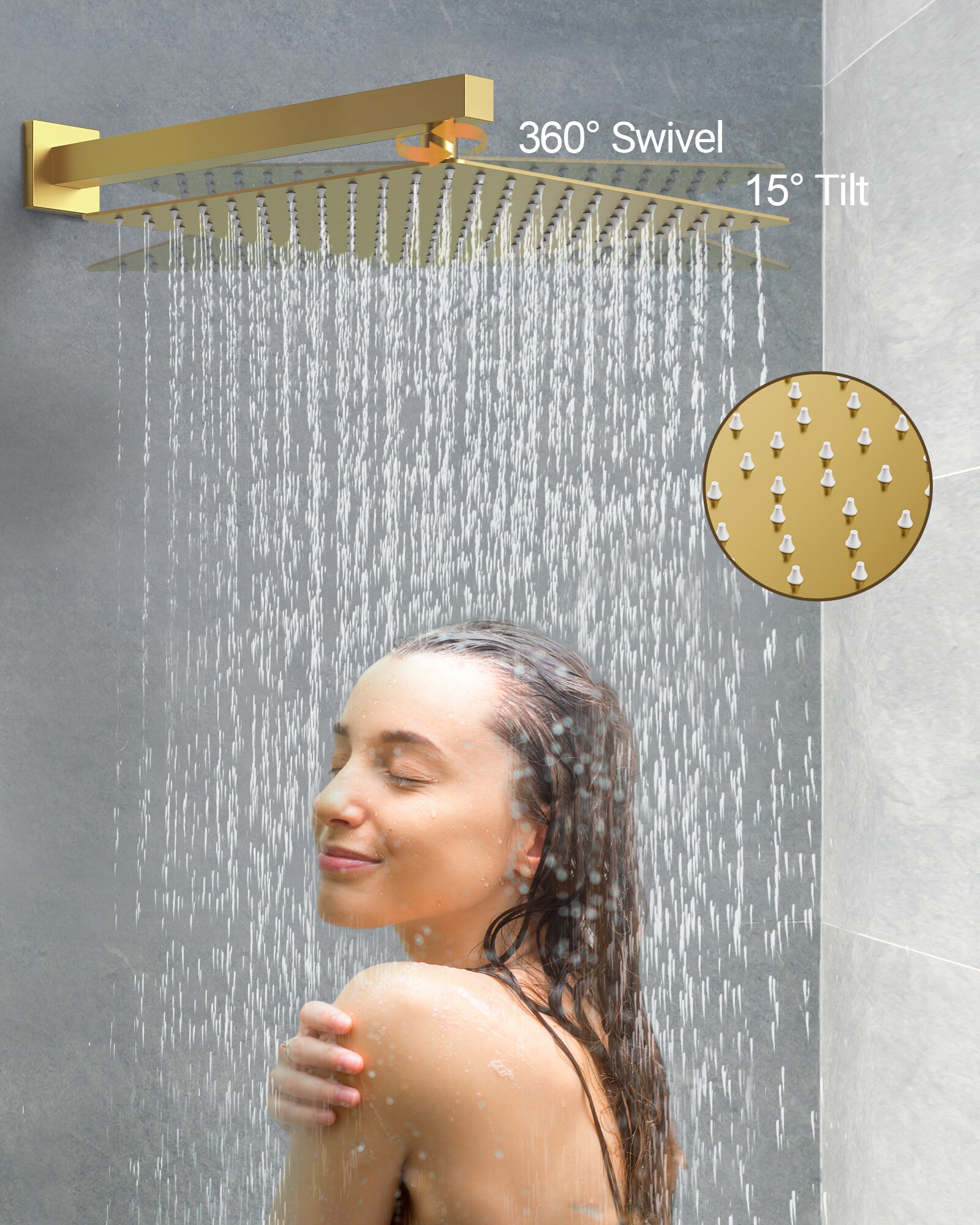 YAWWALK 12 in Rainfall Shower System with 6 Body Jets and 3-Button ...